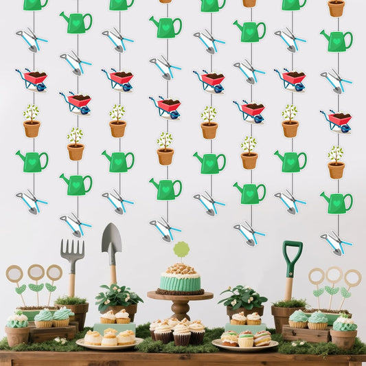 JOYMEMO 8 Pcs Garden Tools Themed Garland Streamers - Gardening Tool Birthday Decorations for Boys Girls Women Men, Hanging Ceiling Decor Party Supplies