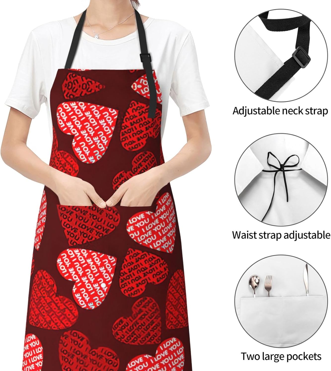 Red Hearts Print Laundry apron 28x33 In Waterproof Kitchen Apron with Pockets for Cooking Baking