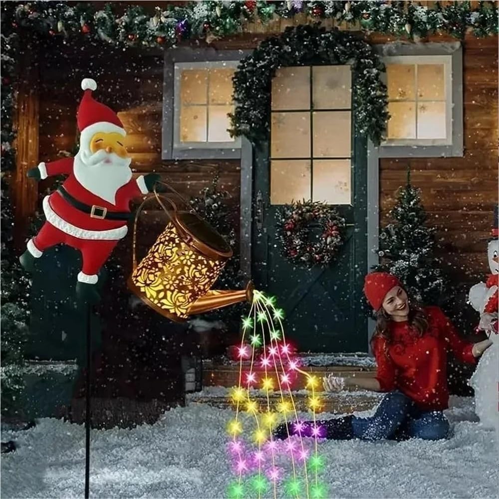 1pcs Solar Santa Claus Kettle Lights Garden Lawn Christmas Lights Kettle Ground Lamp Solar Night Lights Outdoor Decoration(Lanterns Colorful)