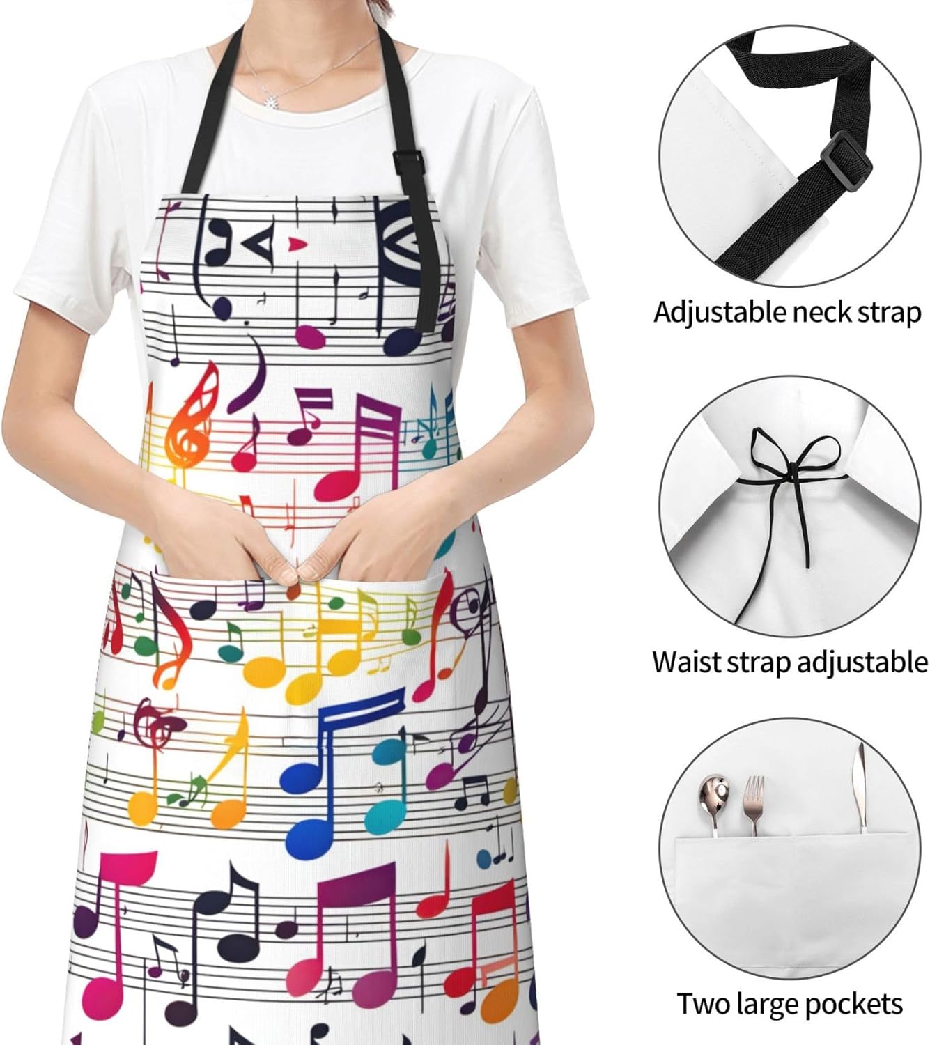 Colorful Music Notes print Waterproof chef's apron with pocket apron f