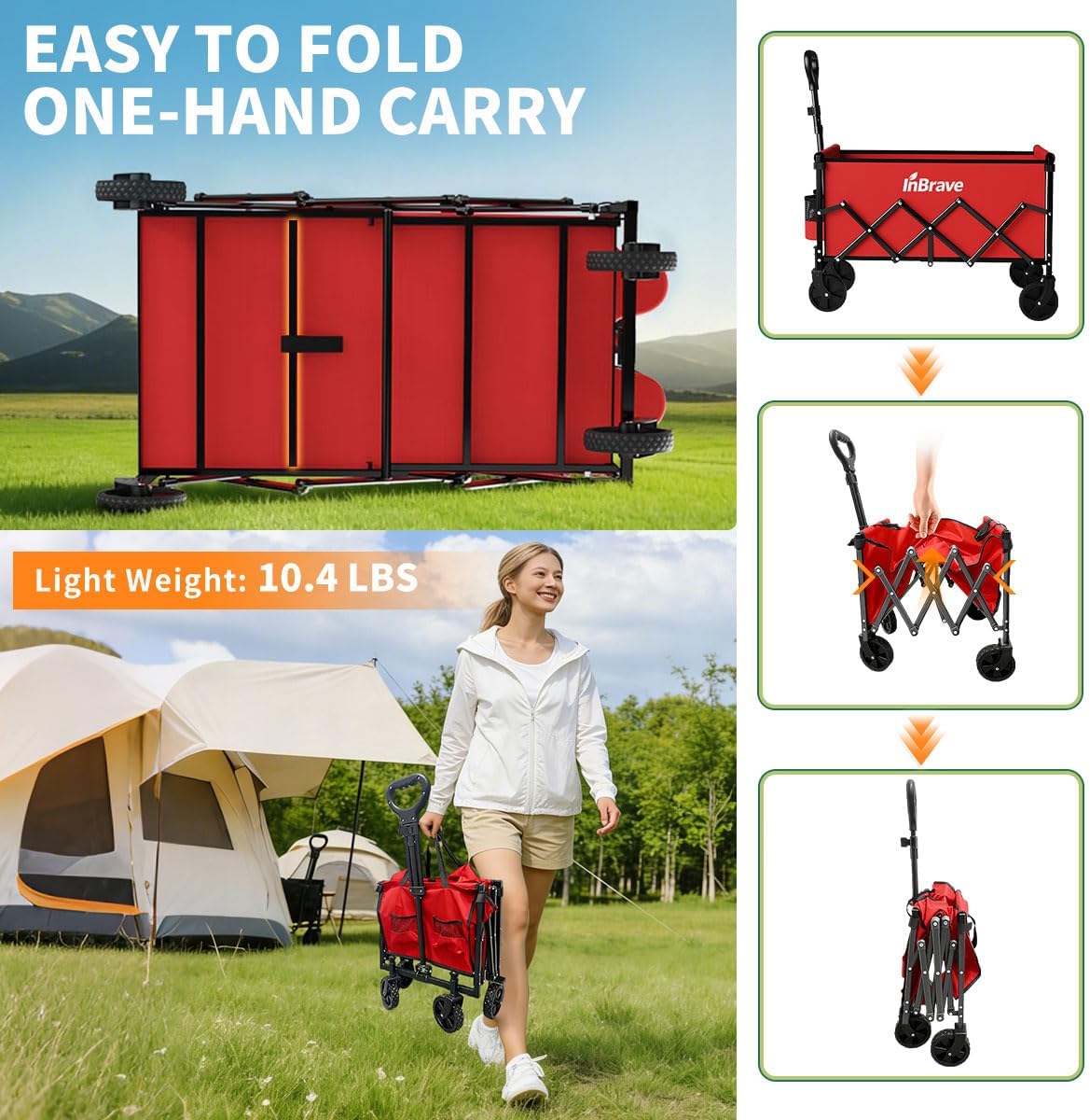 Collapsible Wagon Cart, 380LBS Heavy Duty Utility Wagons with All-Terr