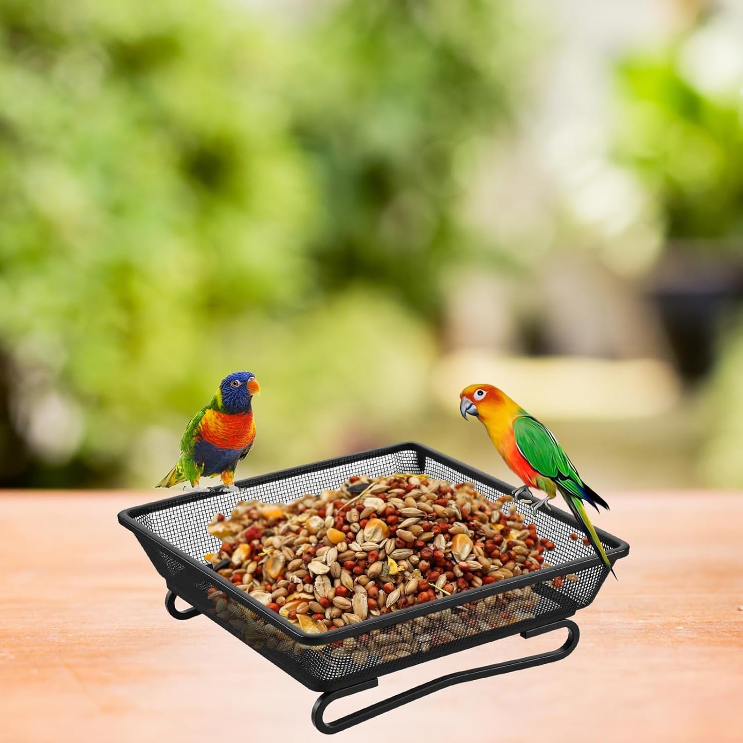 2 PCS Metal Ground Bird Feeder Tray, Platform Feeders with Drainage Ho