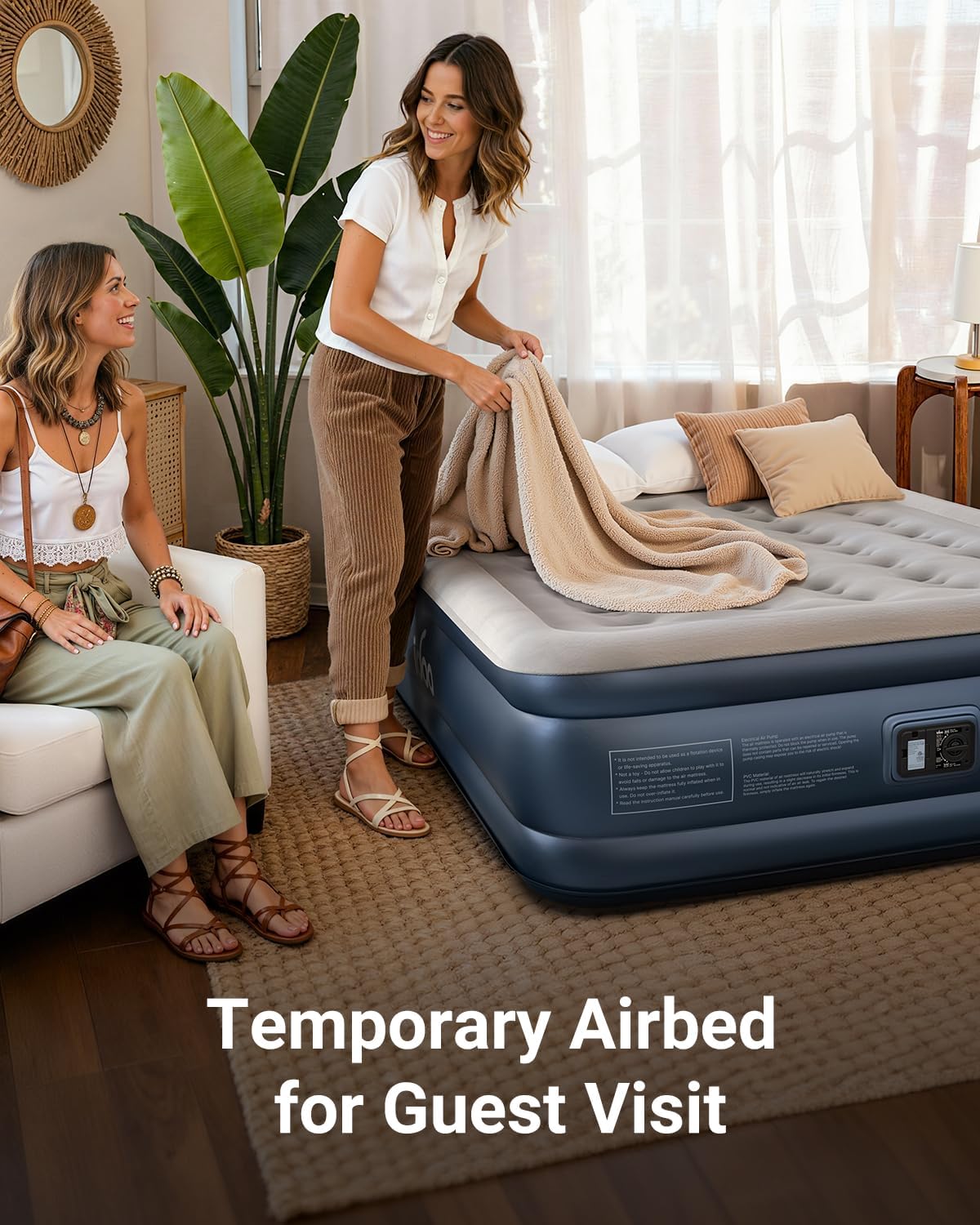 iDOO Queen Air Mattress with Built in Pump, 18 Raised Comfort Inflatable Blow up Mattress, Upgraded Four Chamber Portable Air Bed for Camping, Guests and Home, Colchon Inflable, 650 lbs Max