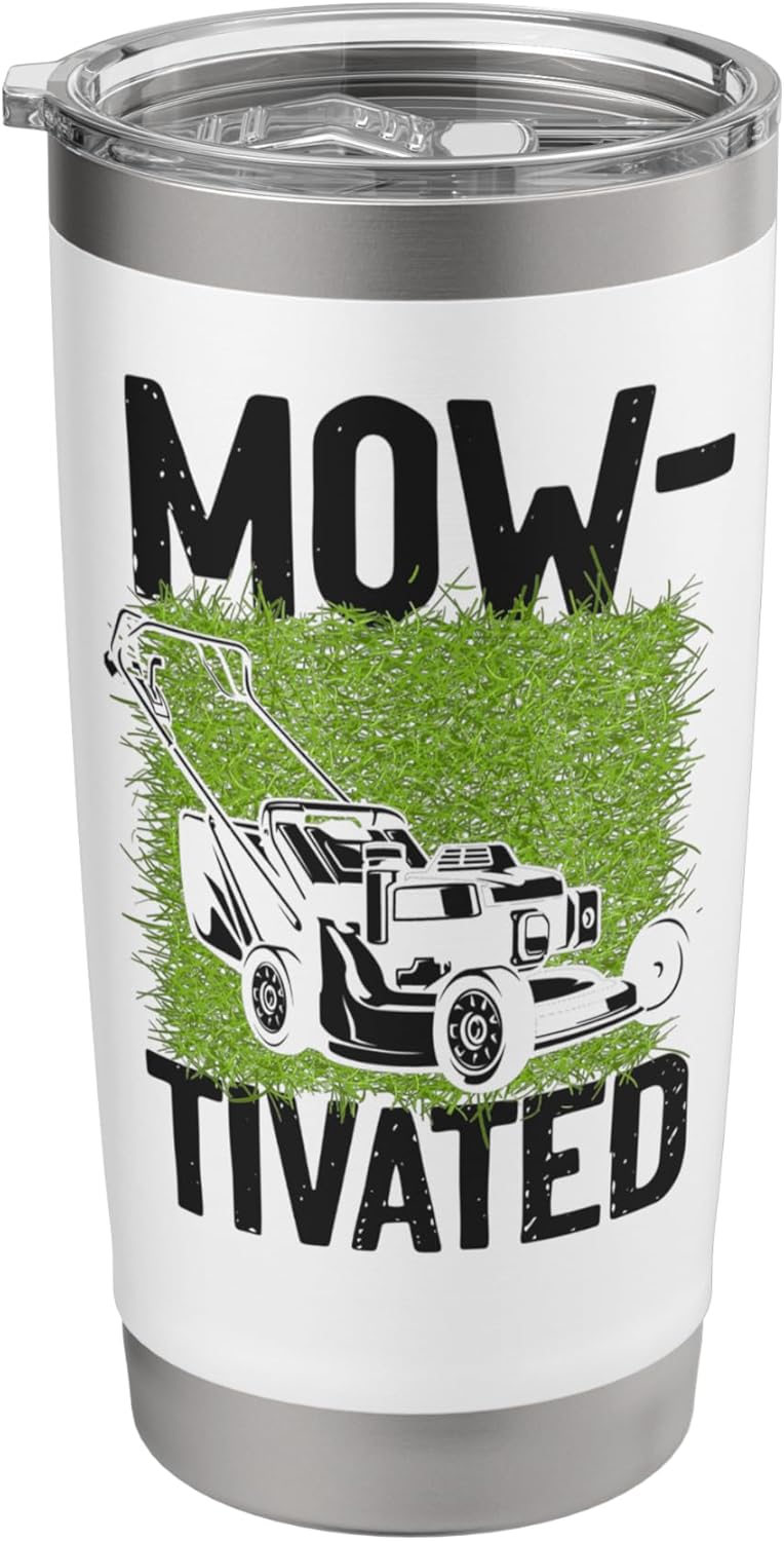 Lawn Mower Mowing Dad Father Landscaper Vintage Mow-Tivated Stainless Steel Insulated Tumbler