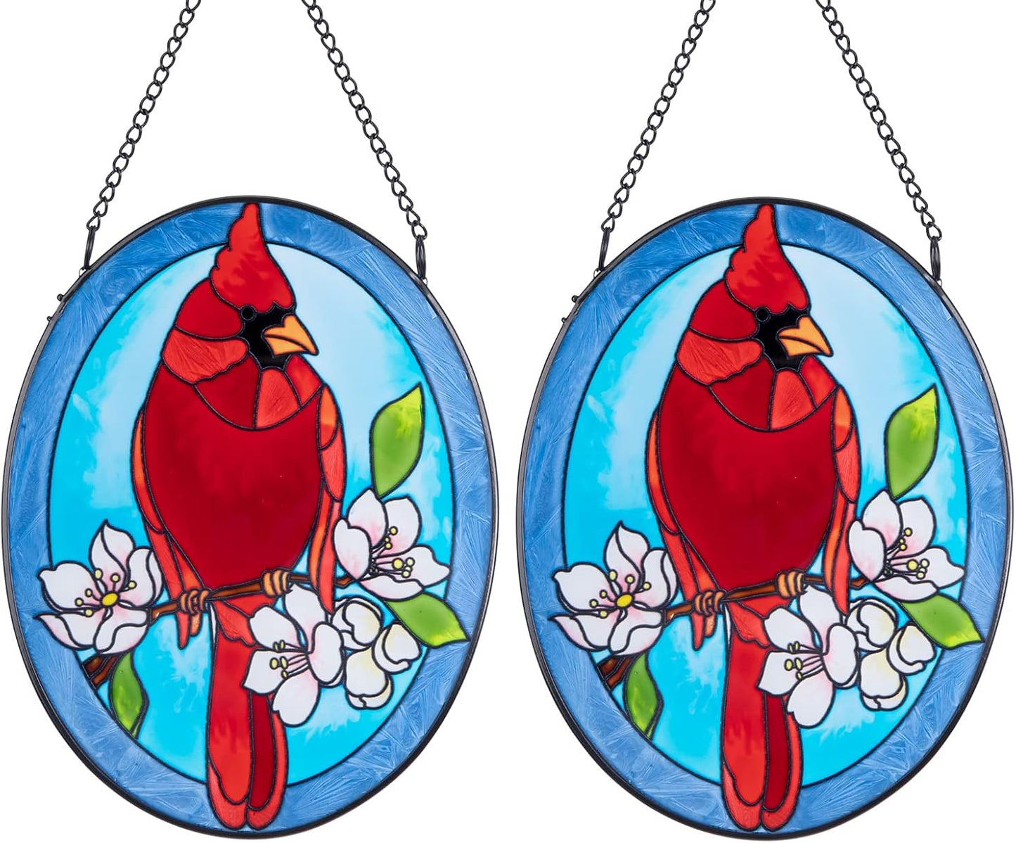 MUMTOP Stained Glass Window Hanging - 2 Pack Cardinal Suncatcher Hanging Ornaments Wall Art, Hand-Painted Glass Panel Home Decor for Grandma Gift Idea