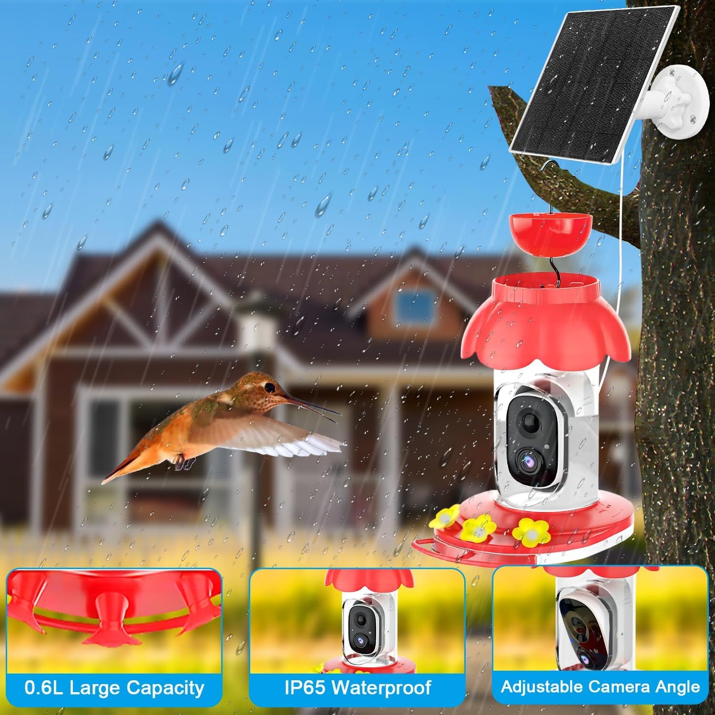Hummingbird Feeder with Camera, Smart Hummingbird Feeder Camera Solar Powered with AI Identify, Auto Capture Bird Videos & Motion Detection, Ideal Gift for Bird Lovers