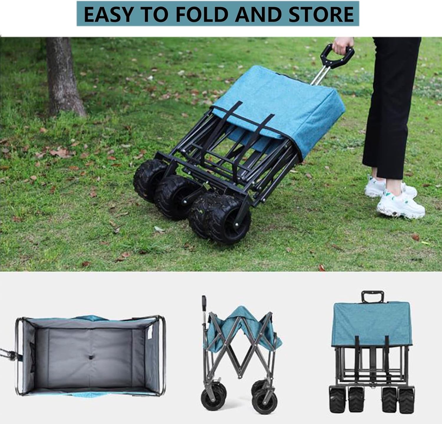 Heavy-Duty Collapsible Folding Wagon Cart - All-Terrain Utility Beach 