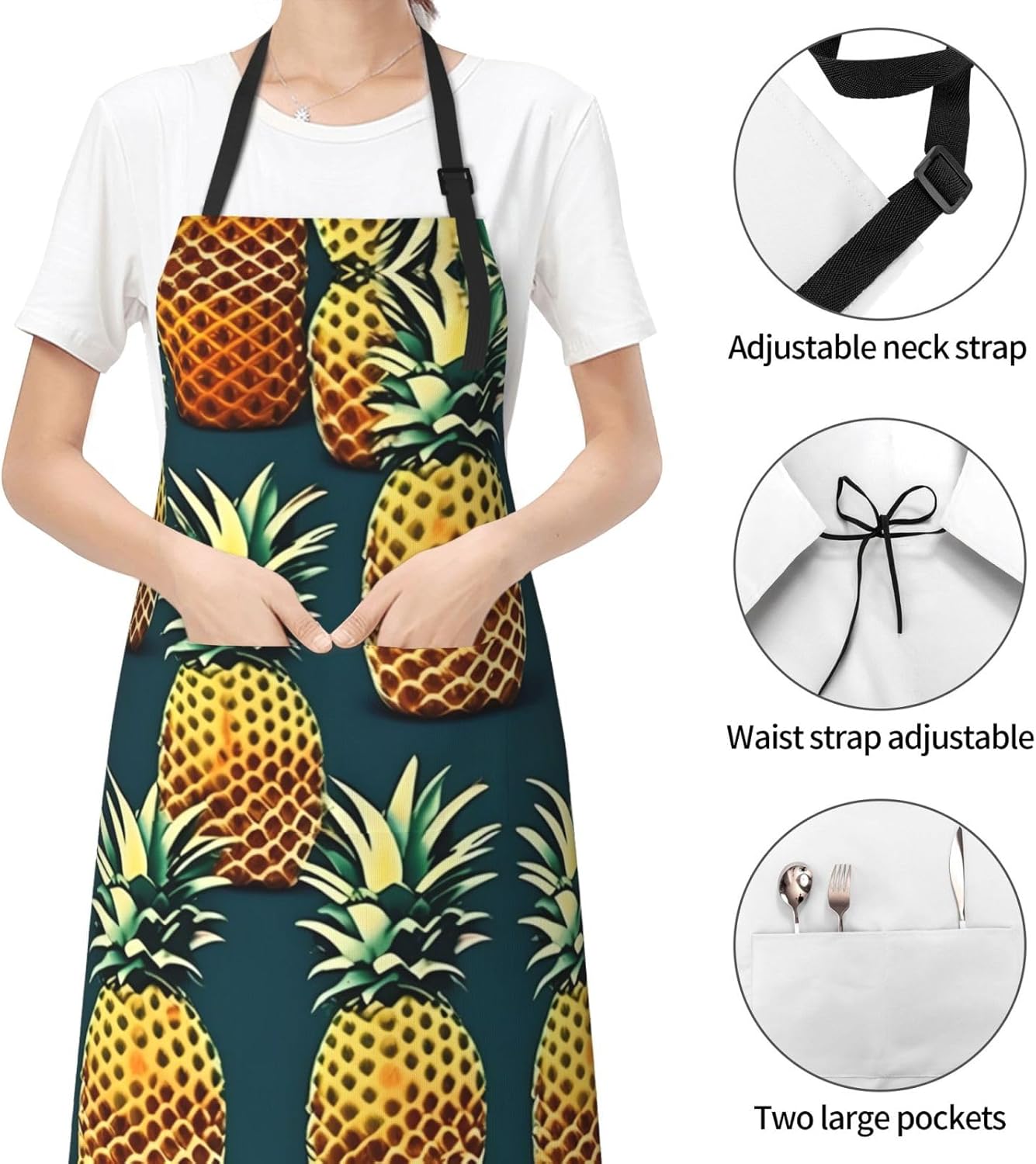 Retro Pineapple print Waterproof chef's apron with pocket apron for kitchen cooking baking barbecue and gardening