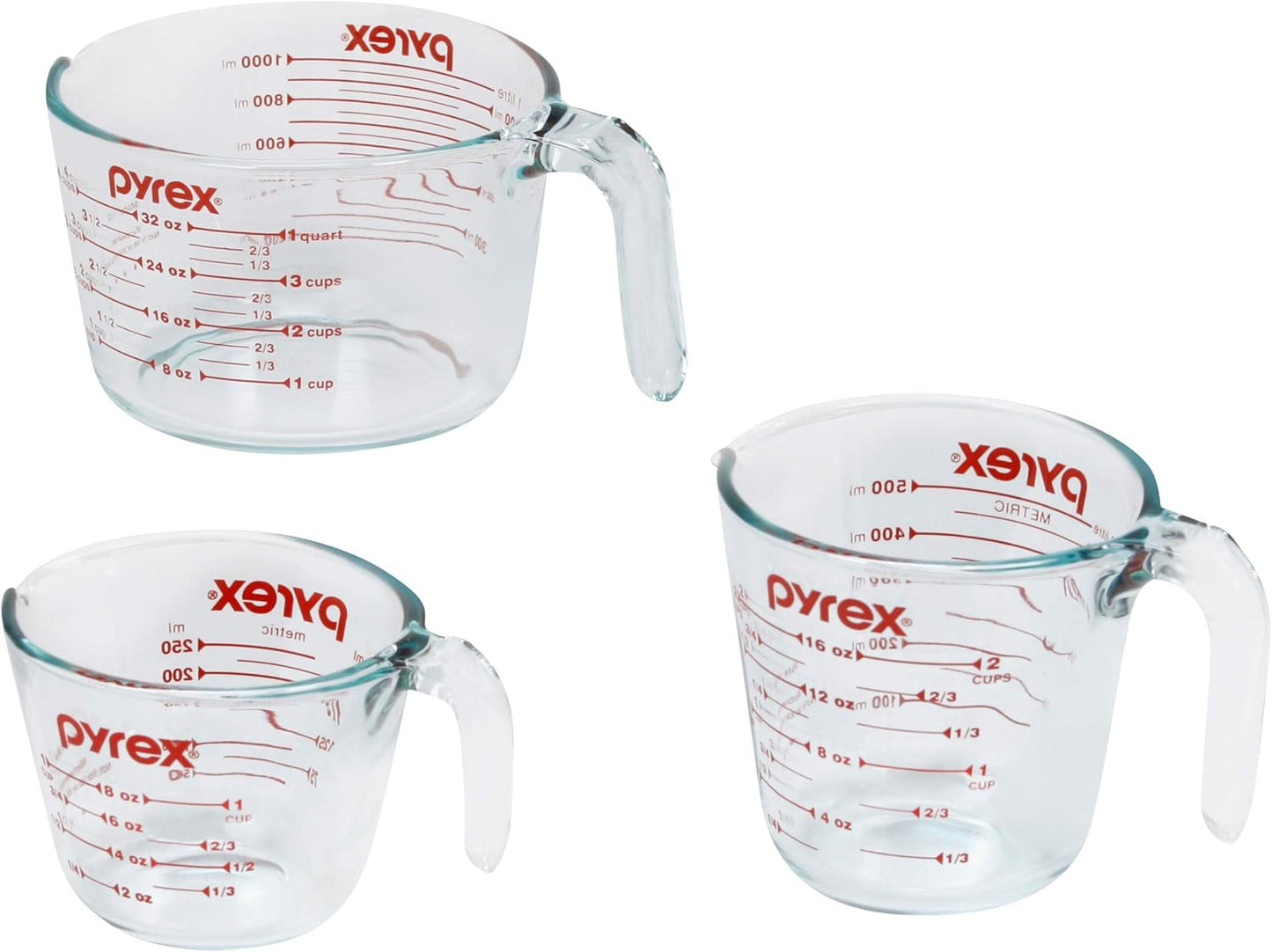 Pyrex Essentials (3-Pack) Glass Measuring Cups Set, (1, 2 & 4 Cup) Mea