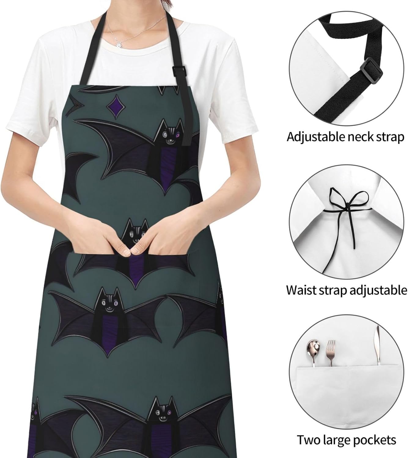 Bat pattern Print Laundry apron 28x33 In Waterproof Kitchen Apron with