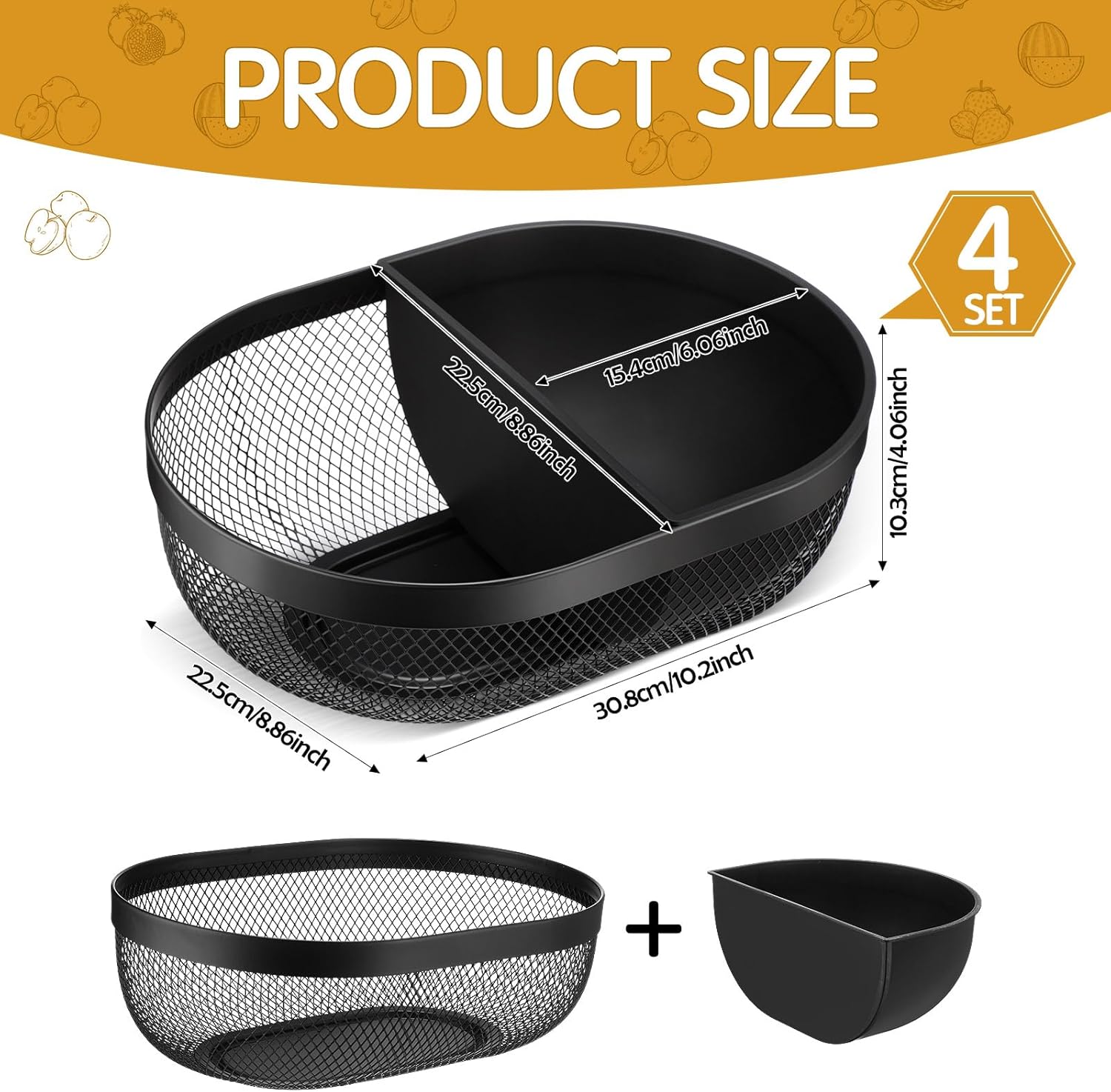 Maxdot 4 Pack Metal Mesh Steel Basket Storage Organizer Oval Iron Tray