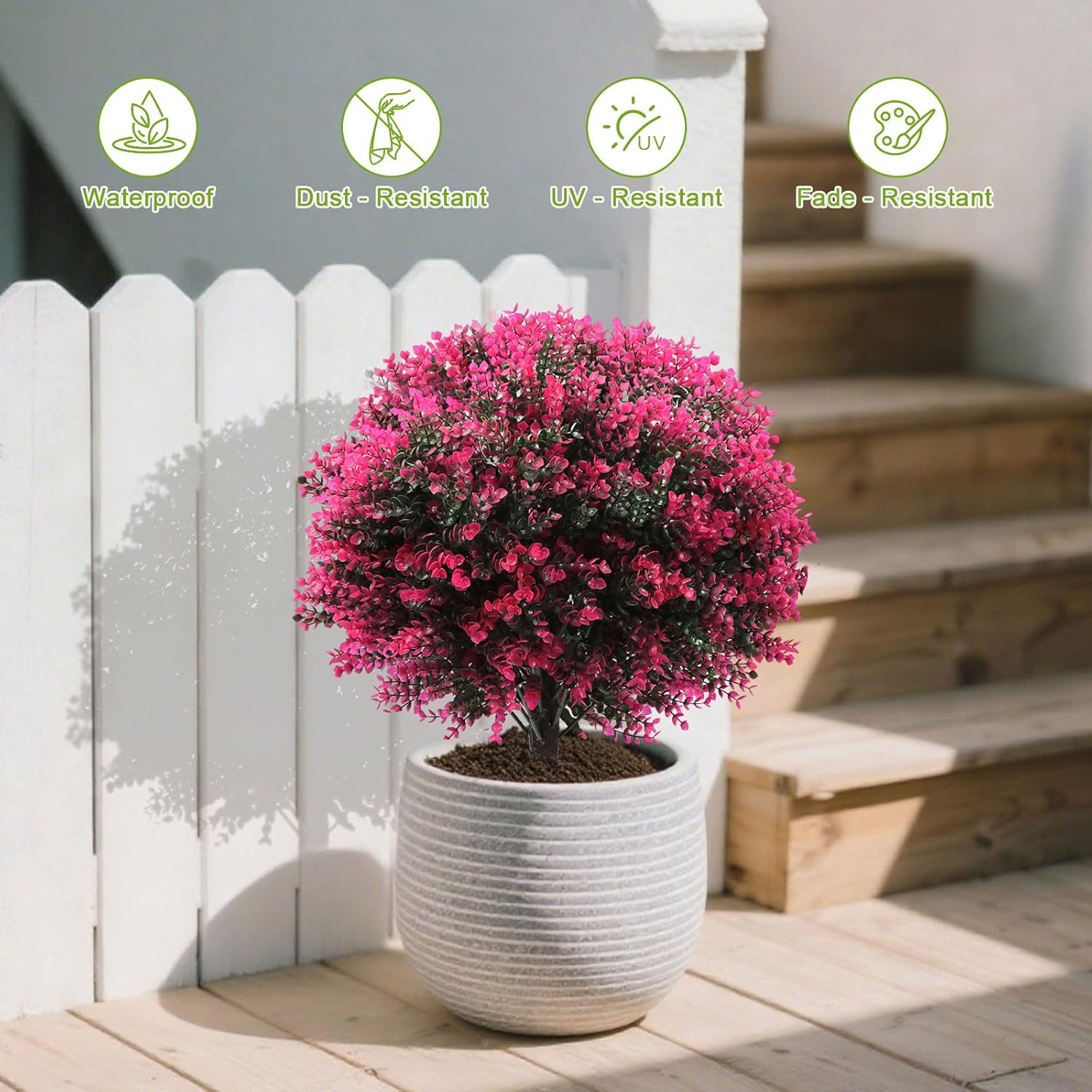 Artificial Rose Boxwood Topiary Ball Bush for Outdoor with Ground Spik