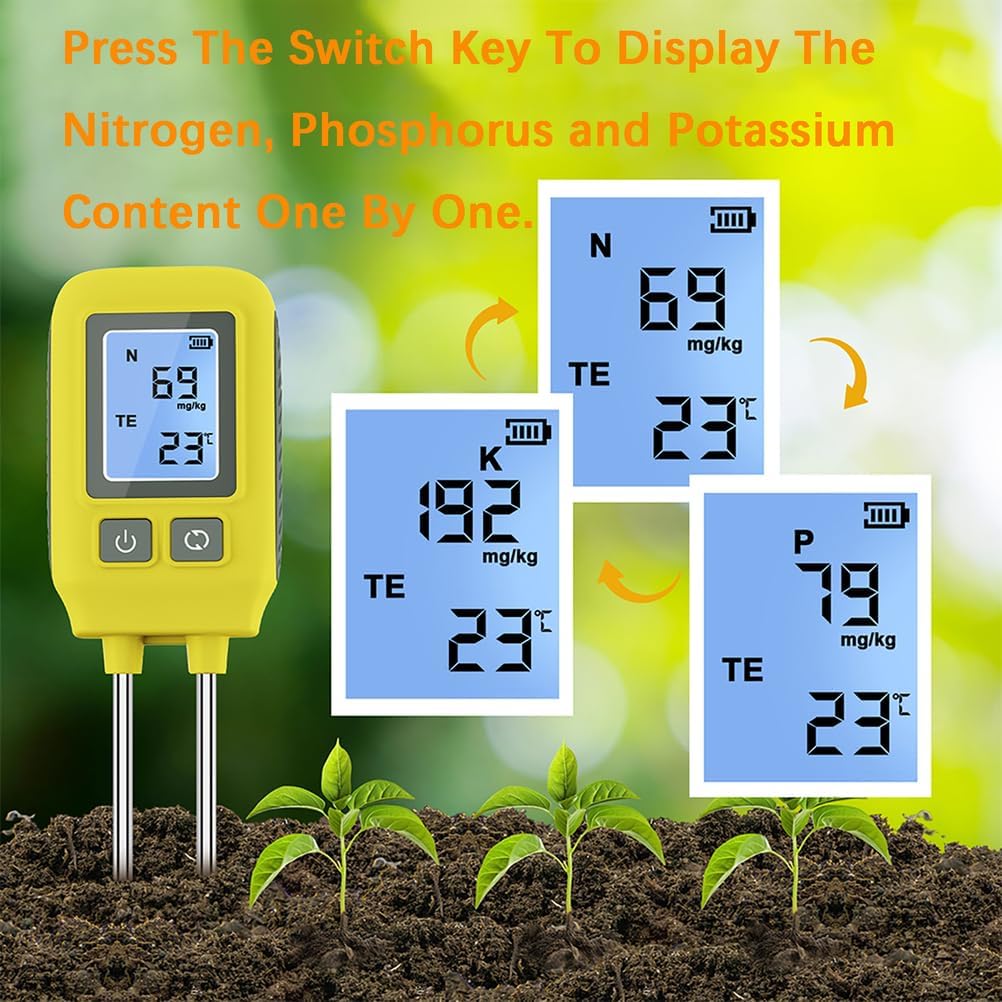 4 in 1 Soil Tester Digital - Portable Soil Nutrient Detector, Multifunctional Soil Tester Temperature Meter, for Garden Nutrients, Lawn, Plant Care, Farm