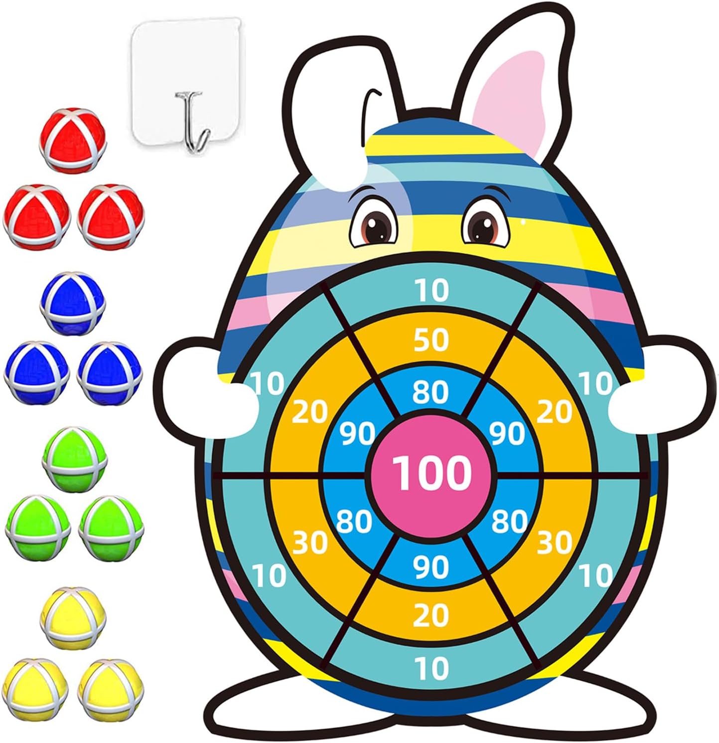 Easter Basket Stuffers, 30” Large Bunny Dartboard Game with 12 Sticky 
