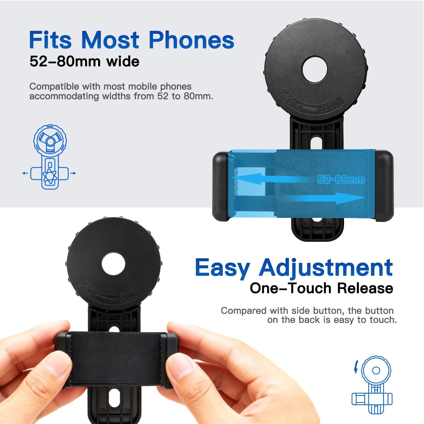 Universal Phone Adapter Mount 360° Rotation - Fits 16-50mm Eyepieces for Telescope/Microscope/Spotting Scope/Birdwatching Clamp High-Strength Stable Mount (Equipped with Wireless Shutter Mode)