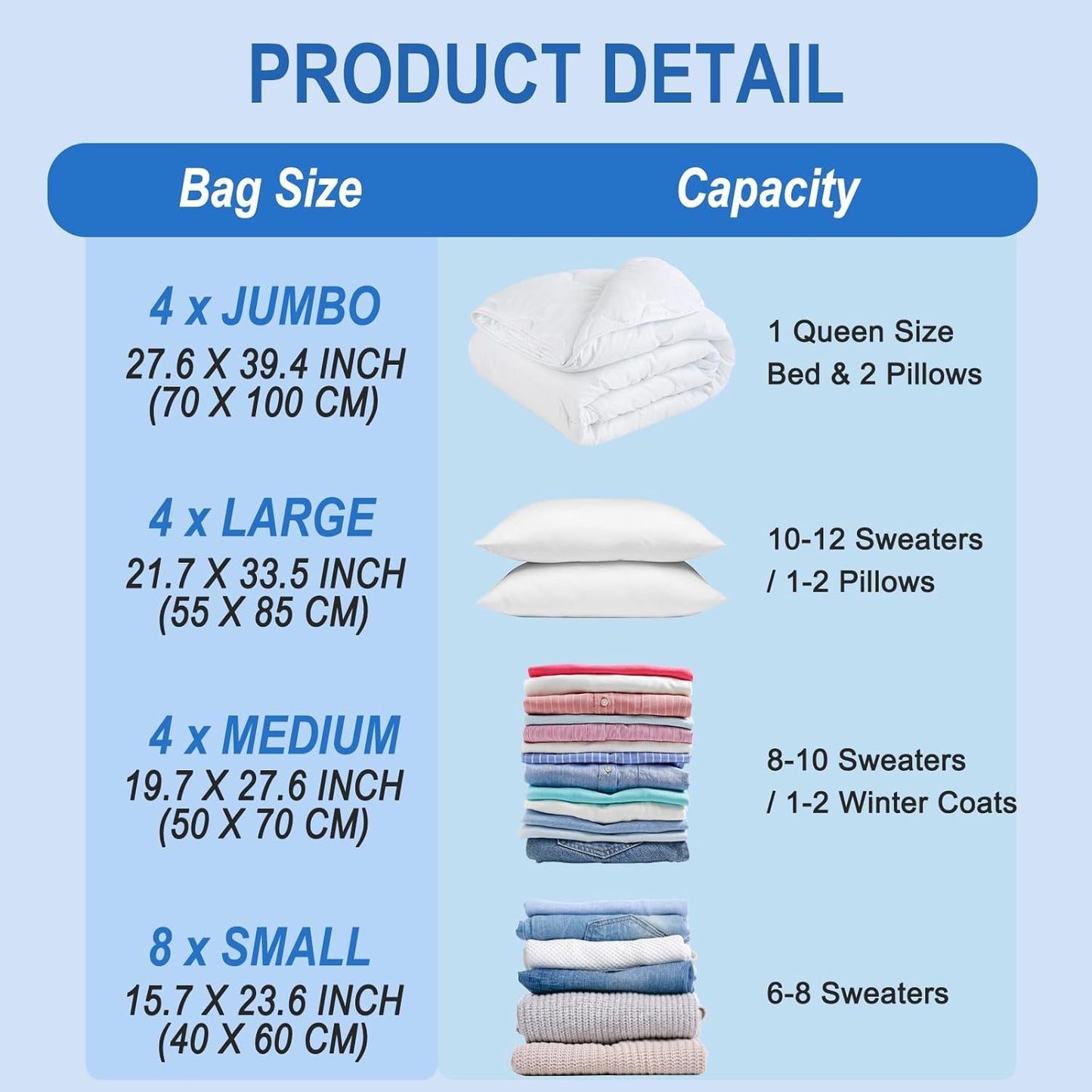 Vacuum Storage Bags with Hand Pump, Plastic Packaging Bags, 80% Space Saver Vacuum Seal Bags for Clothing, Travel Lugggage, Blankets, Comforters, 20 Combo