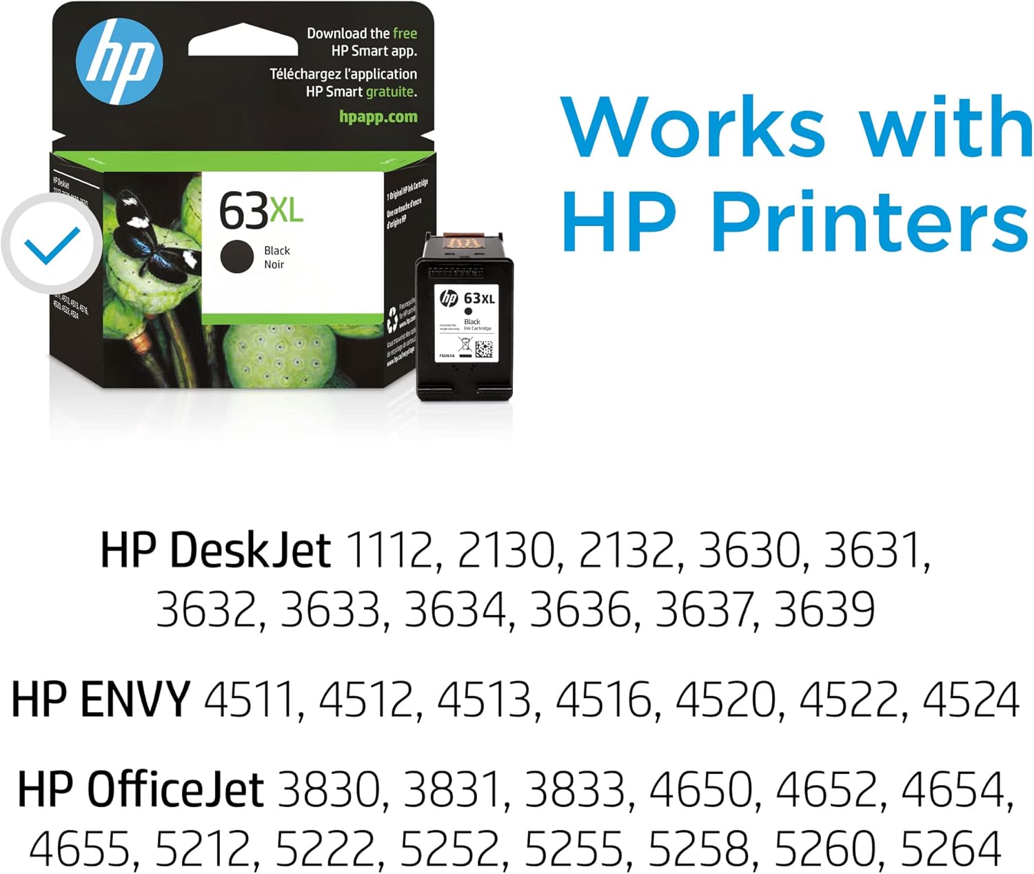 HP 63XL Black High-Yield Printer Ink Cartridge Printers | Works with D