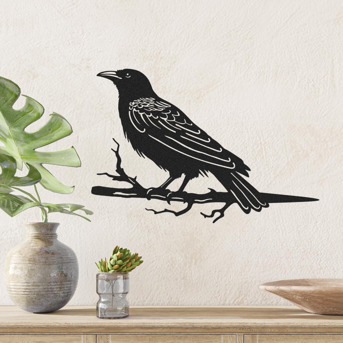 Raven Decor,Metal Birds Yard Decor,Metal Yard Art Outdoor and Garden,Tree Decorations Outdoor,Yard Animals,Black Crows Halloween Decor