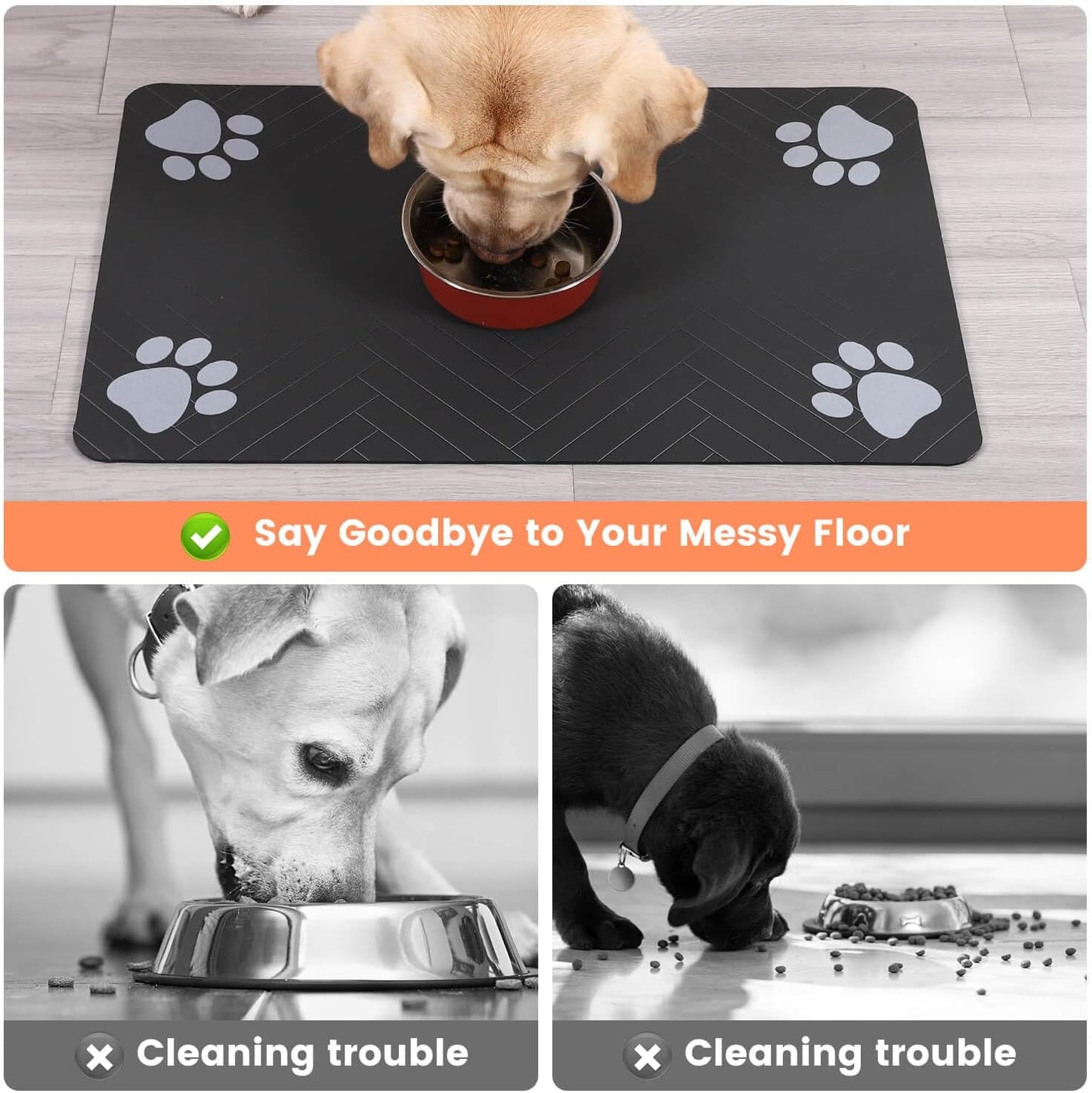 Pet Feeding Mat-Absorbent Pet Placemat for Food and Water Bowl, with W