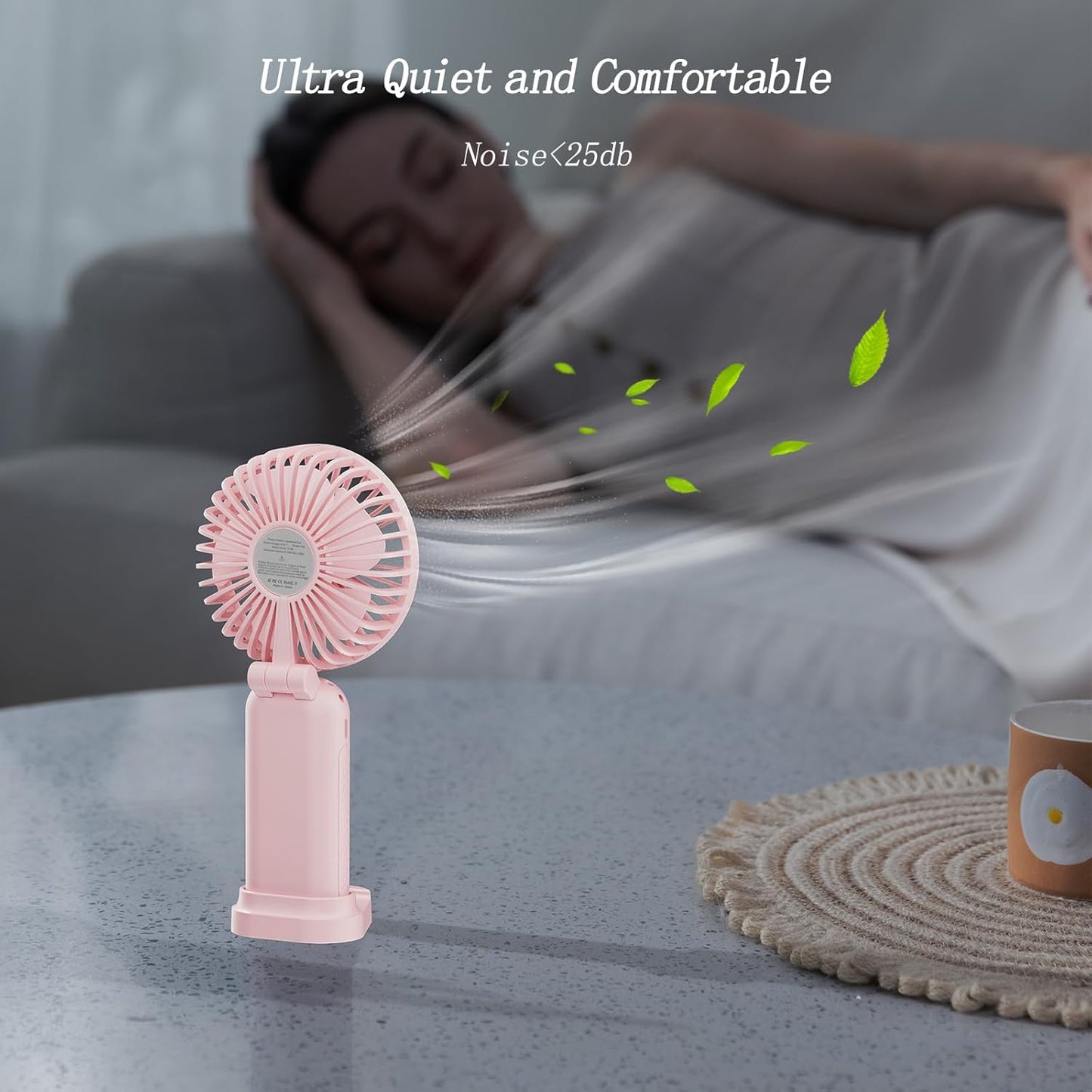 Portable Fan, 4200mAh Battery Operated Fan, 5 Speeds&Digital Display, Makeup Fans for Women with Base, 180°Foldable 3in1 Handheld/Neck/Desk Fan for Outdoor Indoor,Ultra Quiet (Pink)