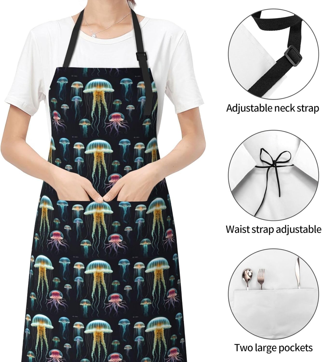 YANYU Jellyfish ocean Print 28x33 In Kitchen Apron Stylish Chef Apron 