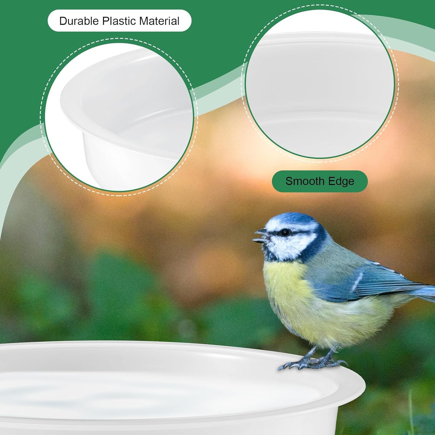 Geetery 6 Pcs Plastic Bird Feeders Water Bowls Round Birdbath Water Dish Feeding Station Bath Tray Wild Bird Seed Feeder, Tray Only