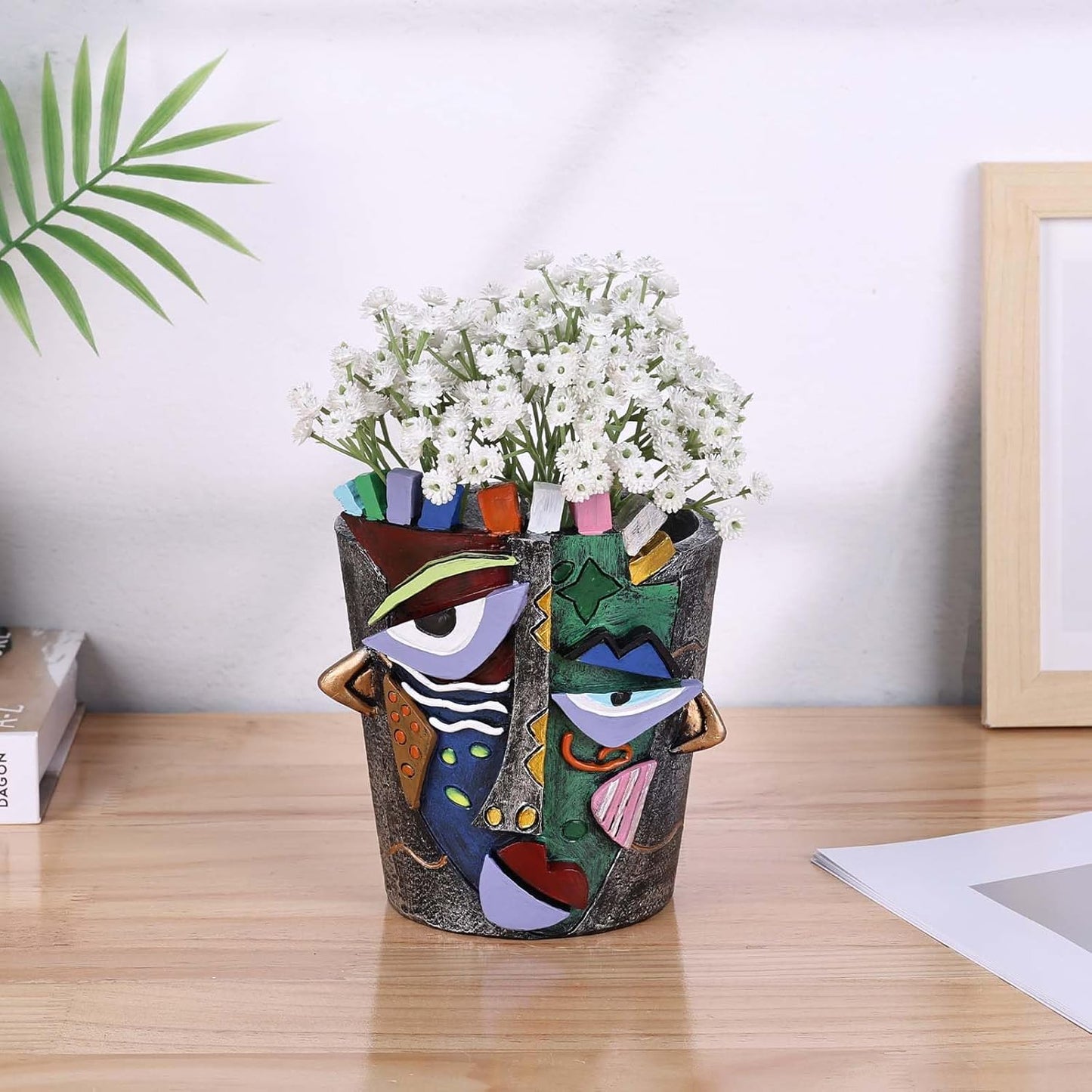 Abstract Art Flower Pot,Large Face Planter,Colorful Head Planter Pot for Plants,Decorative Face Flower Pots for Living Room, Patio,Garden,Unique Home Décor for Indoor and Outdoor Use (Gray)