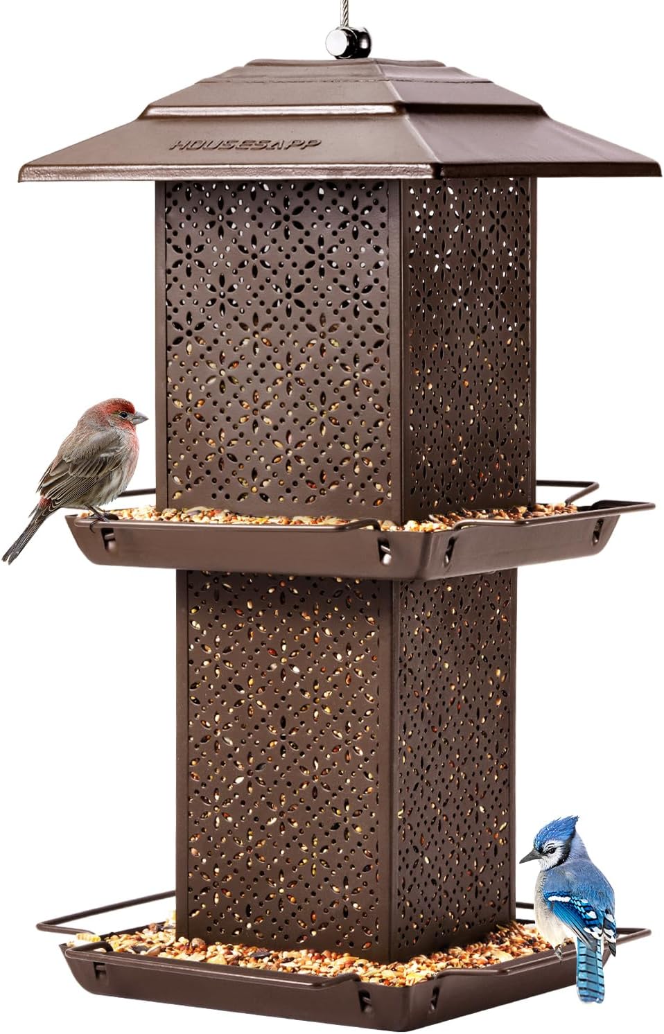 Bird Feeders for Outdoors Hanging - 6lb Large Capacity Metal Double Ti