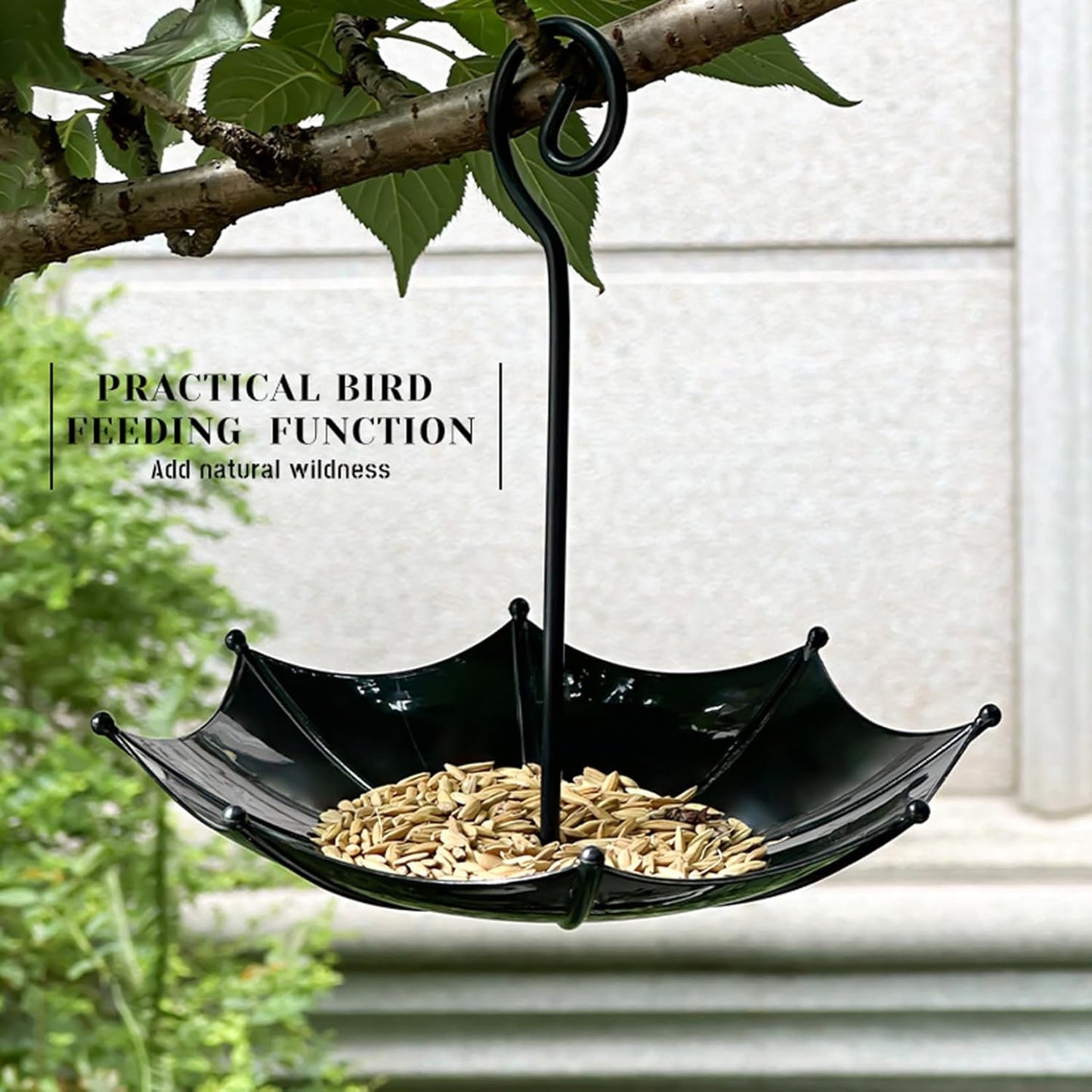 1PC Hanging Bird Feeder Tray Umbrella Shaped Hanging Bird Bath for Outside, Easy to Fill and Clean Crow Feeder for Garden Decor, Black.