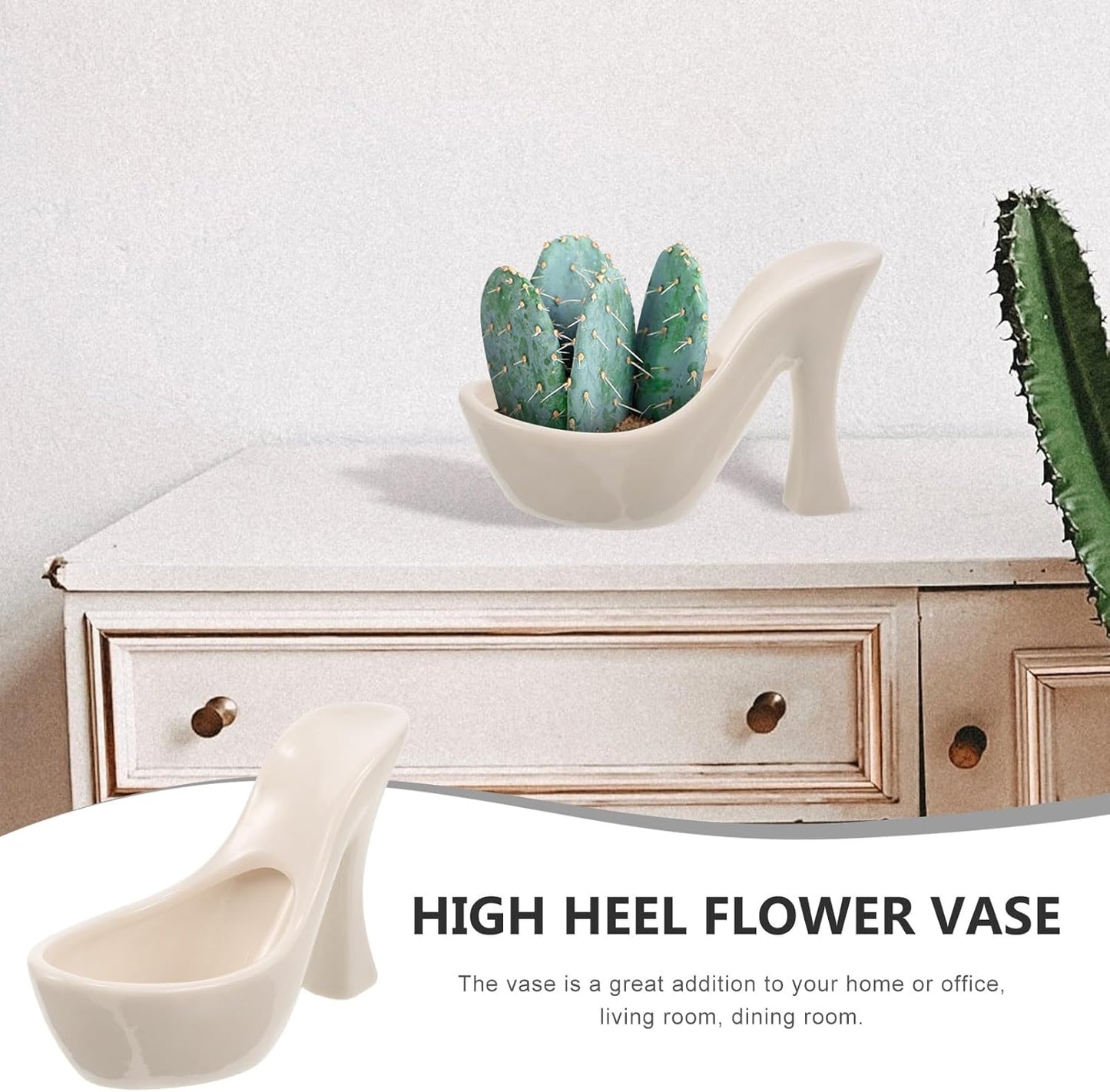 High Heel Shaped White Ceramic Flower Pot Small Decorative Vase for Su