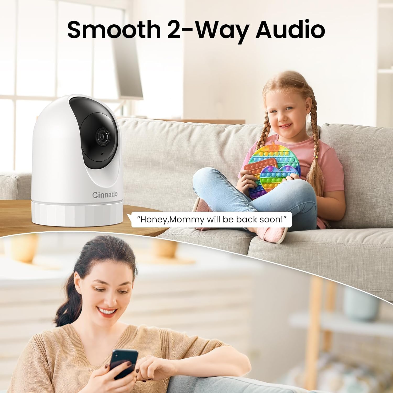 Cinnado Security Camera Indoor-2K 360° WiFi Cameras for Home Security，