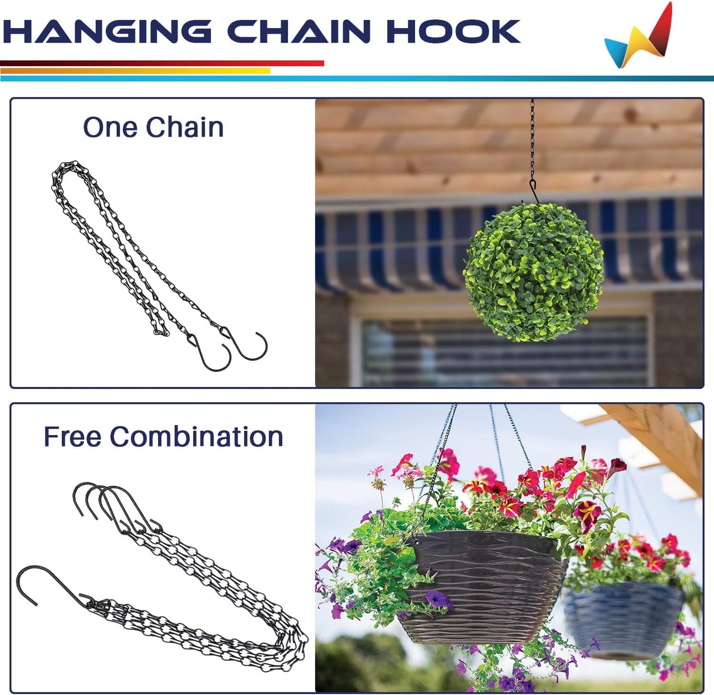 Windscreen4less 1 PC 4 ft Hanging Chain Hanging Hook Metal Hanger for Plants Basket, Lanterns, Bird Feeders, Decorative Ornaments