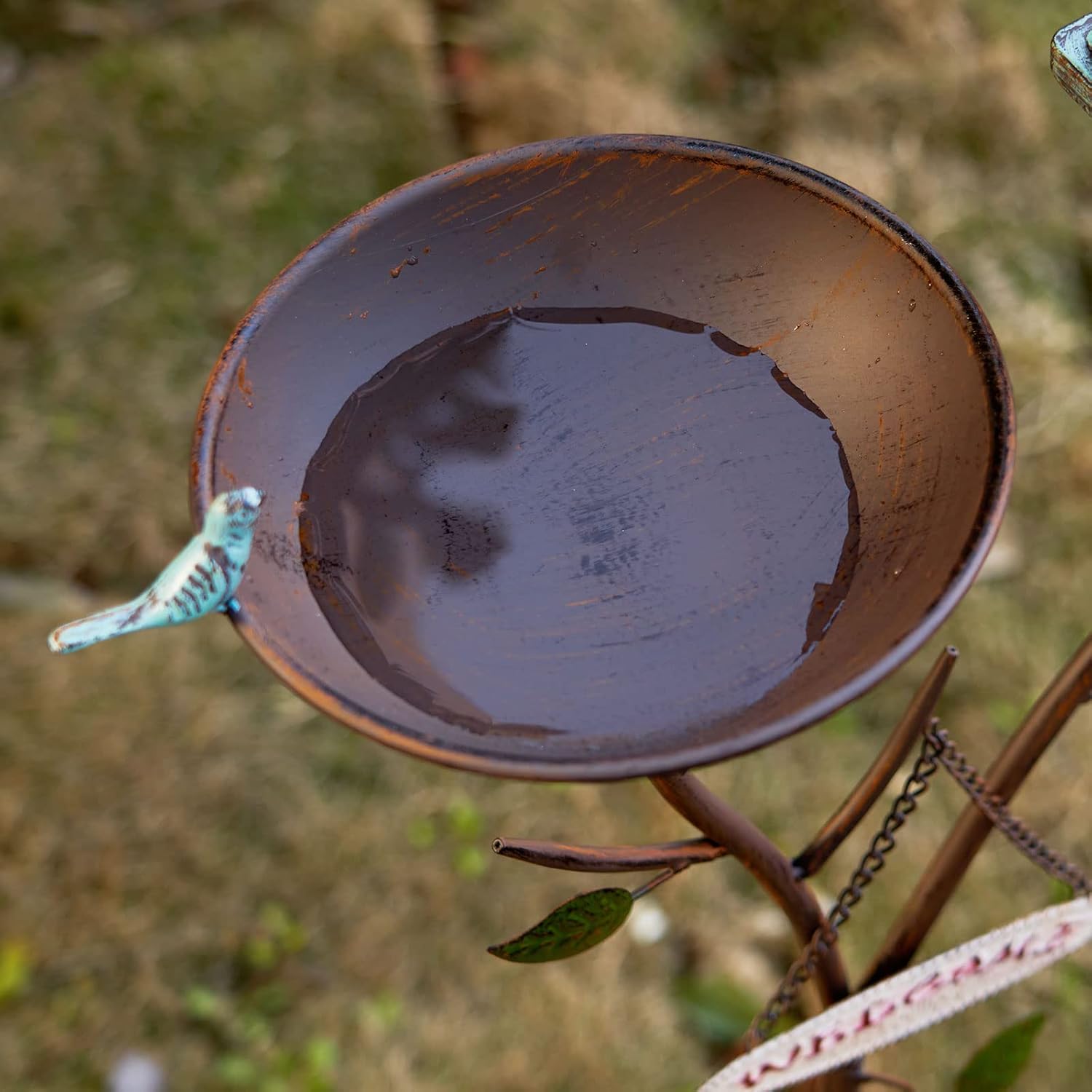 Bird Baths and BirdHouses with Pole, Distressed Metal Bird Bath Bowl a