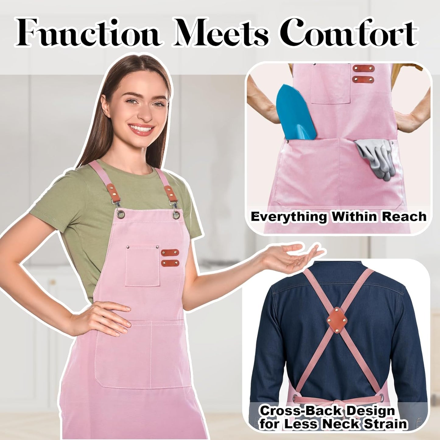 Chef Apron for Men Women with Pockets,Cross Back Cotton Canvas Plus Si