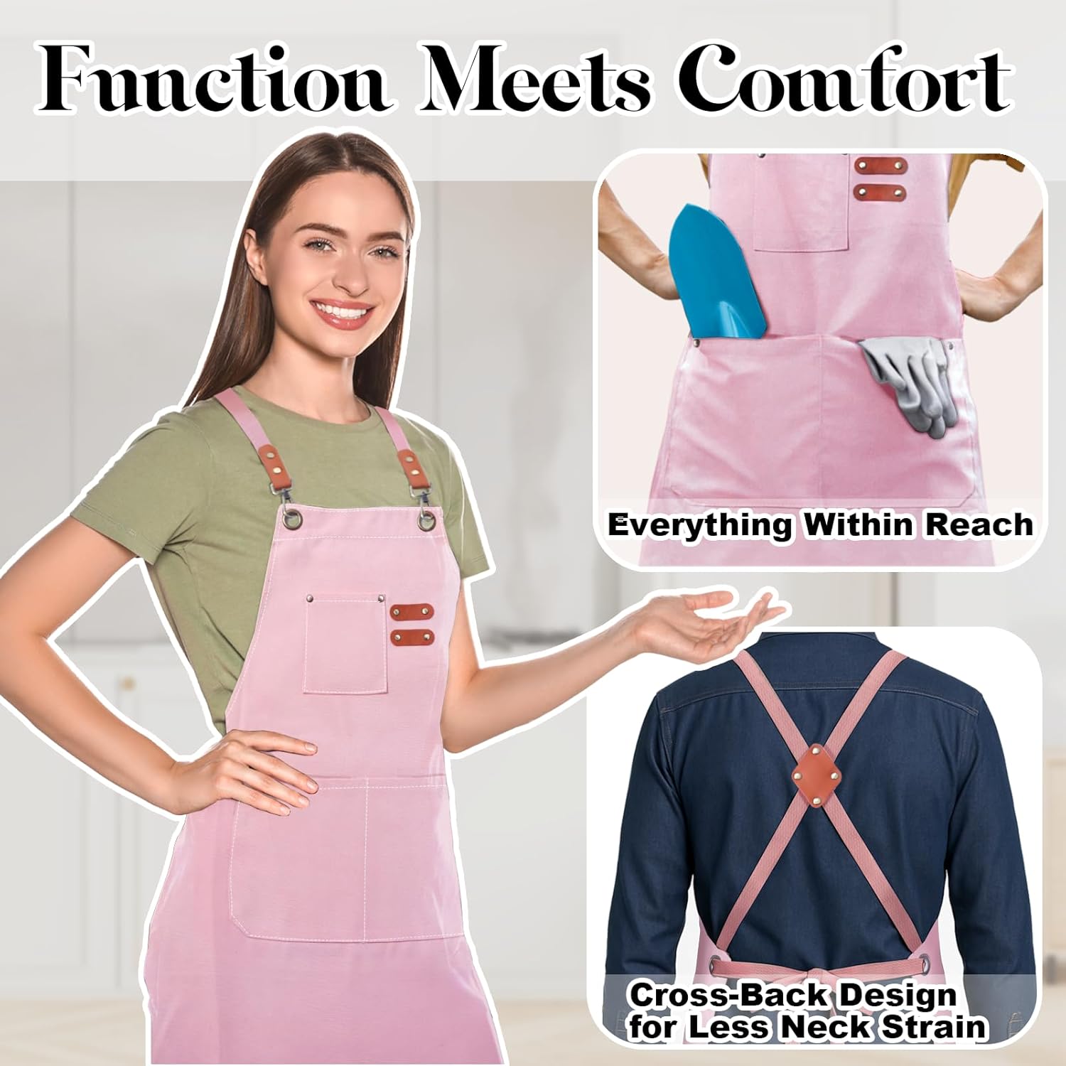 Chef Apron for Men Women with Pockets,Cross Back Cotton Canvas Plus Si
