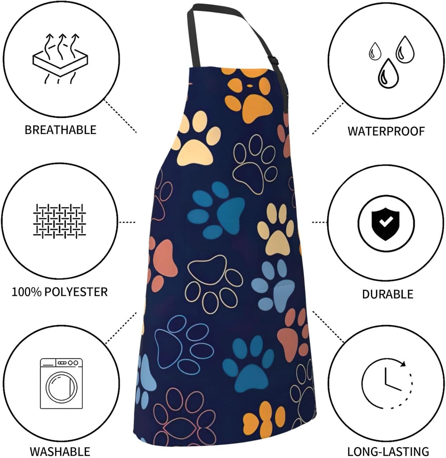 Cute dog paw Print Laundry apron 28x33 In Waterproof Kitchen Apron with Pockets for Cooking Baking