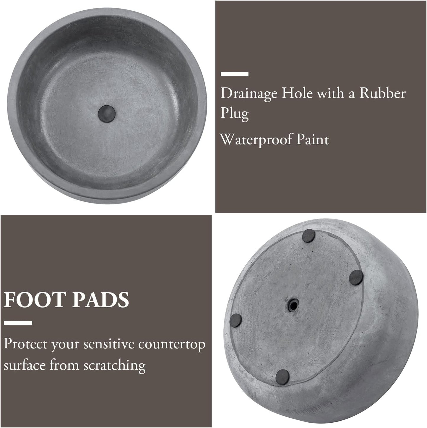MyGift 8 Inch Round Unglazed Cement Planter Pot with Drainage Hole, De