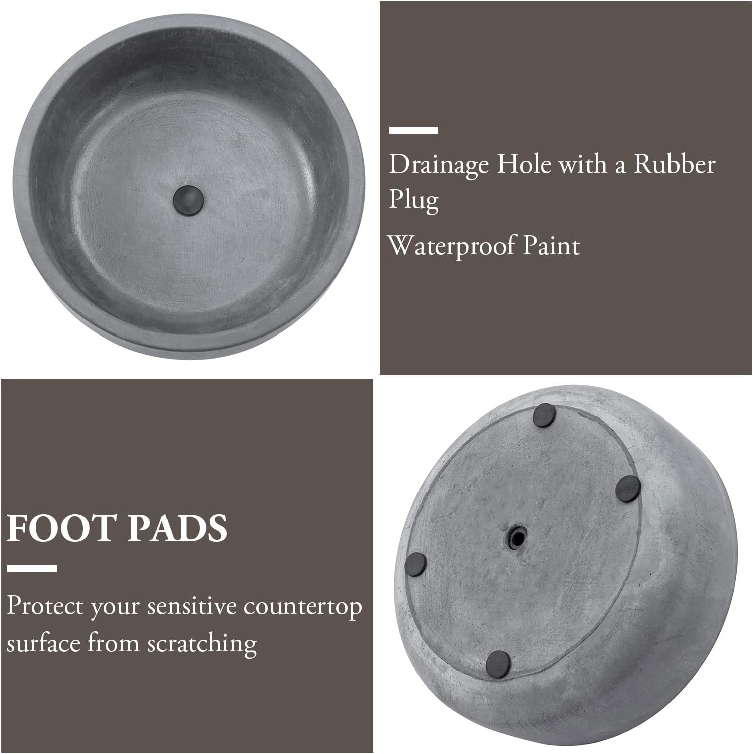 MyGift 8 Inch Round Unglazed Cement Planter Pot with Drainage Hole, De