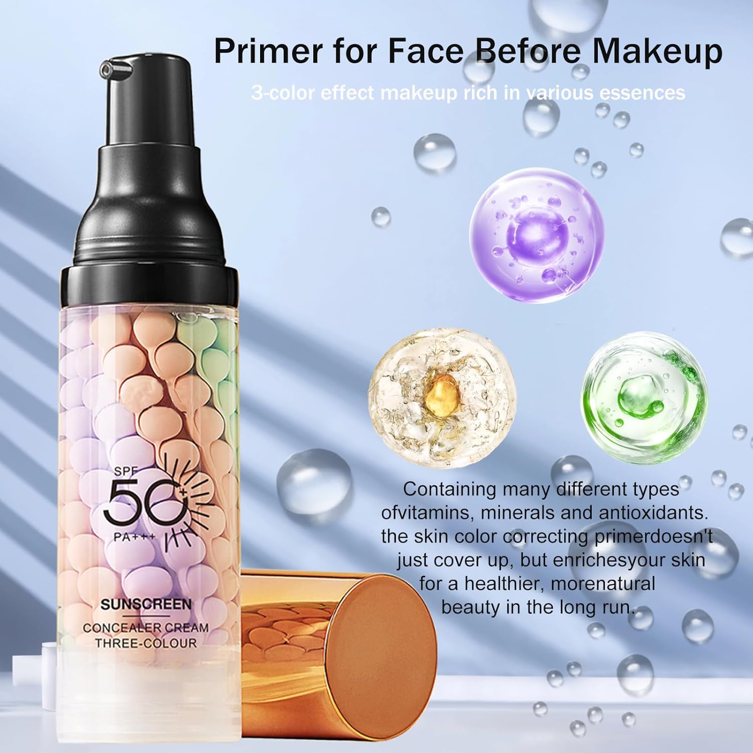 3 In 1Primer for Face Before Makeup,Sunscreen Isolation Cream, SPF 50,
