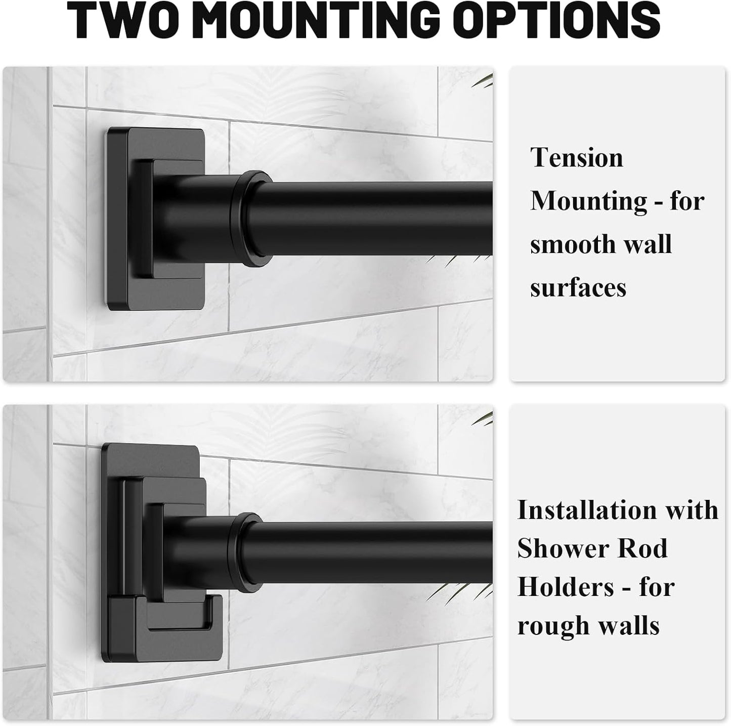 Matte Black Shower Curtain Rod 31-79 inches with Holders, Stainless Steel Shower Rod & Tension Rod, Adjustable Tension Shower Curtain Rod for Bathroom, Windows, Closet