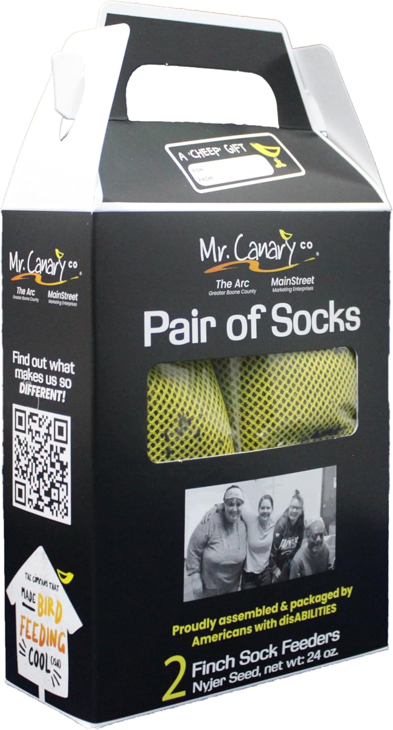 Mr. Canary Yellow 'Pair of Socks' Finch Sock Feeders, 2pk, Seed-Filled