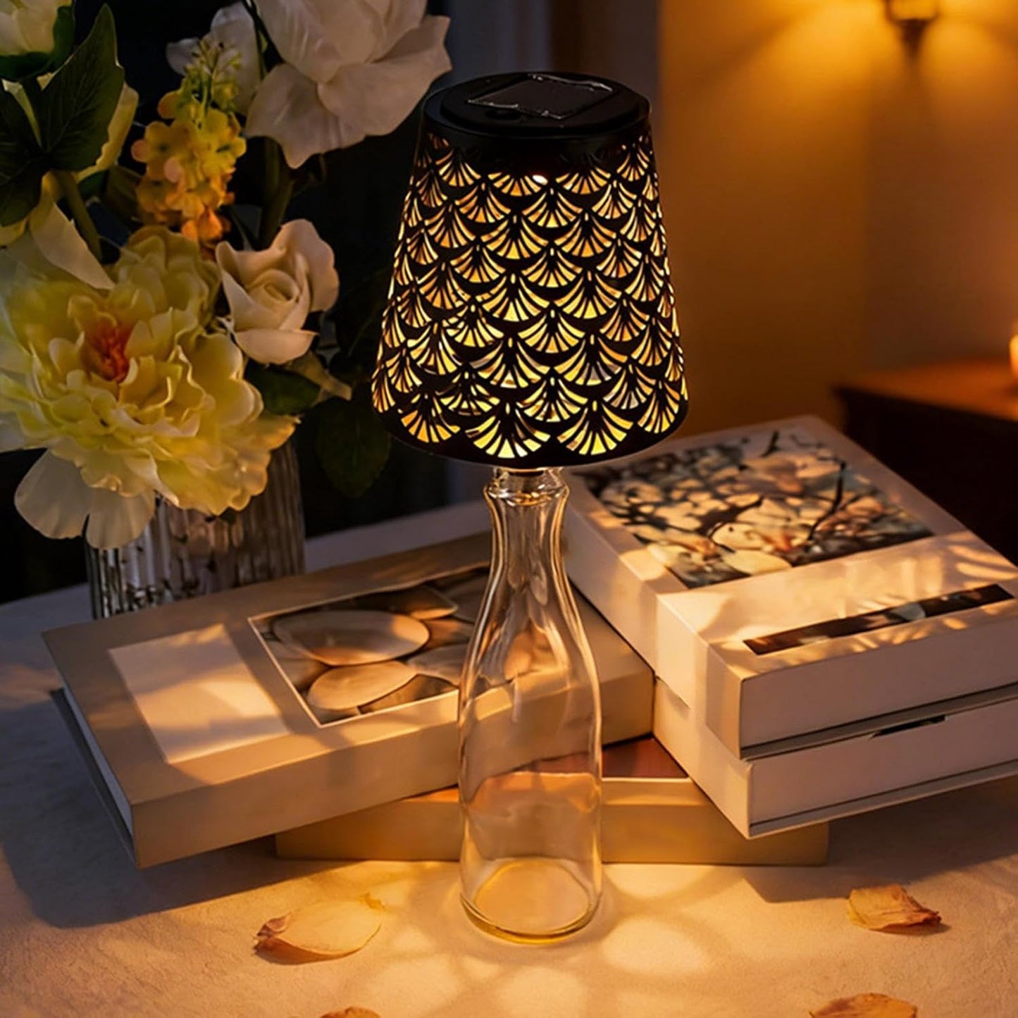 Lamp with Wine Bottle Shade – Hollow Shade Lighting Powered by Solar Energy, Lamp for Bottles – for Room Party Christmas Table Wedding Kitchen Bar at Home