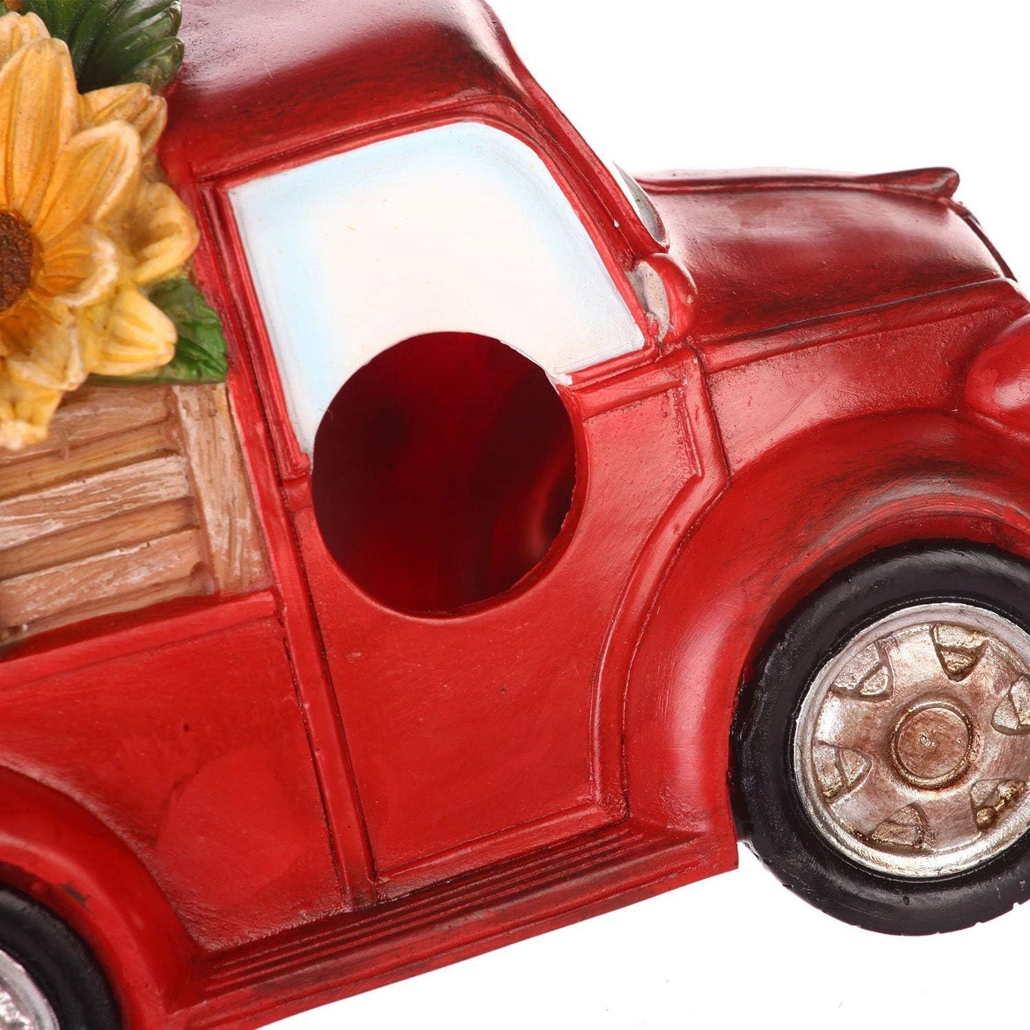 Polystone Resin Bird House Outdoor Garden Bird House, Red Truck with Flowers