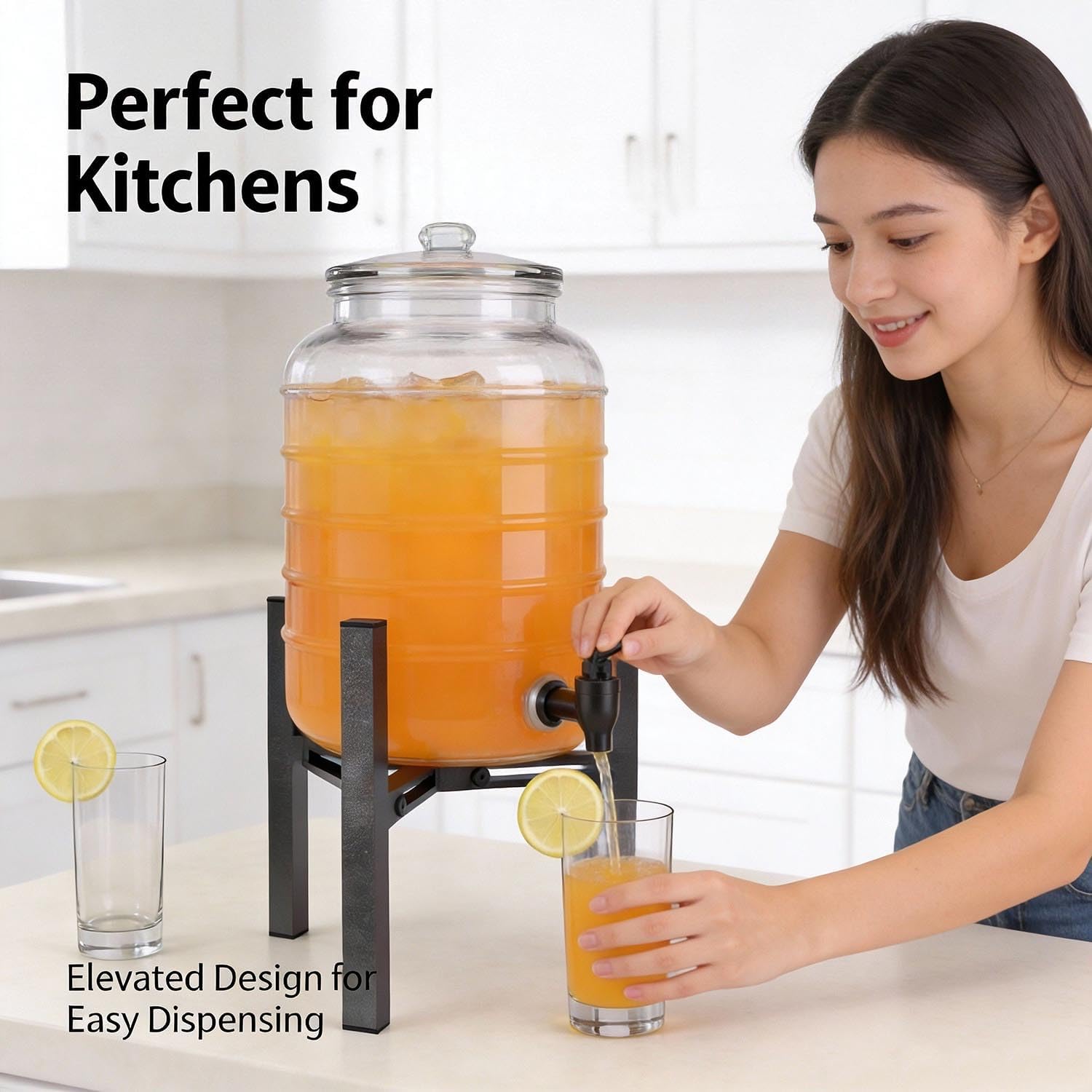 Adjustable Metal Drink Dispenser Stand Holder for 1-1.5 Gallon, Stable