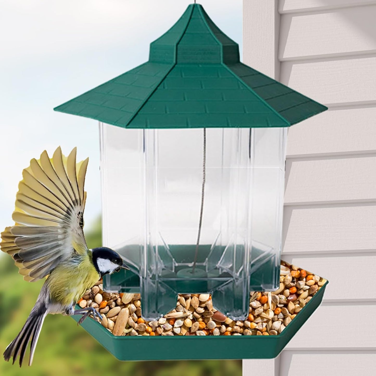 Bird Feeders Outside - Clear Gazebo Bowl, Suspending Station for Garden Wildlife, Transparent Seed Hub, Avian Hardware Supply with Six Ports, Outdoor Feeding Tool for Hosting Birds, & Viewing Nature