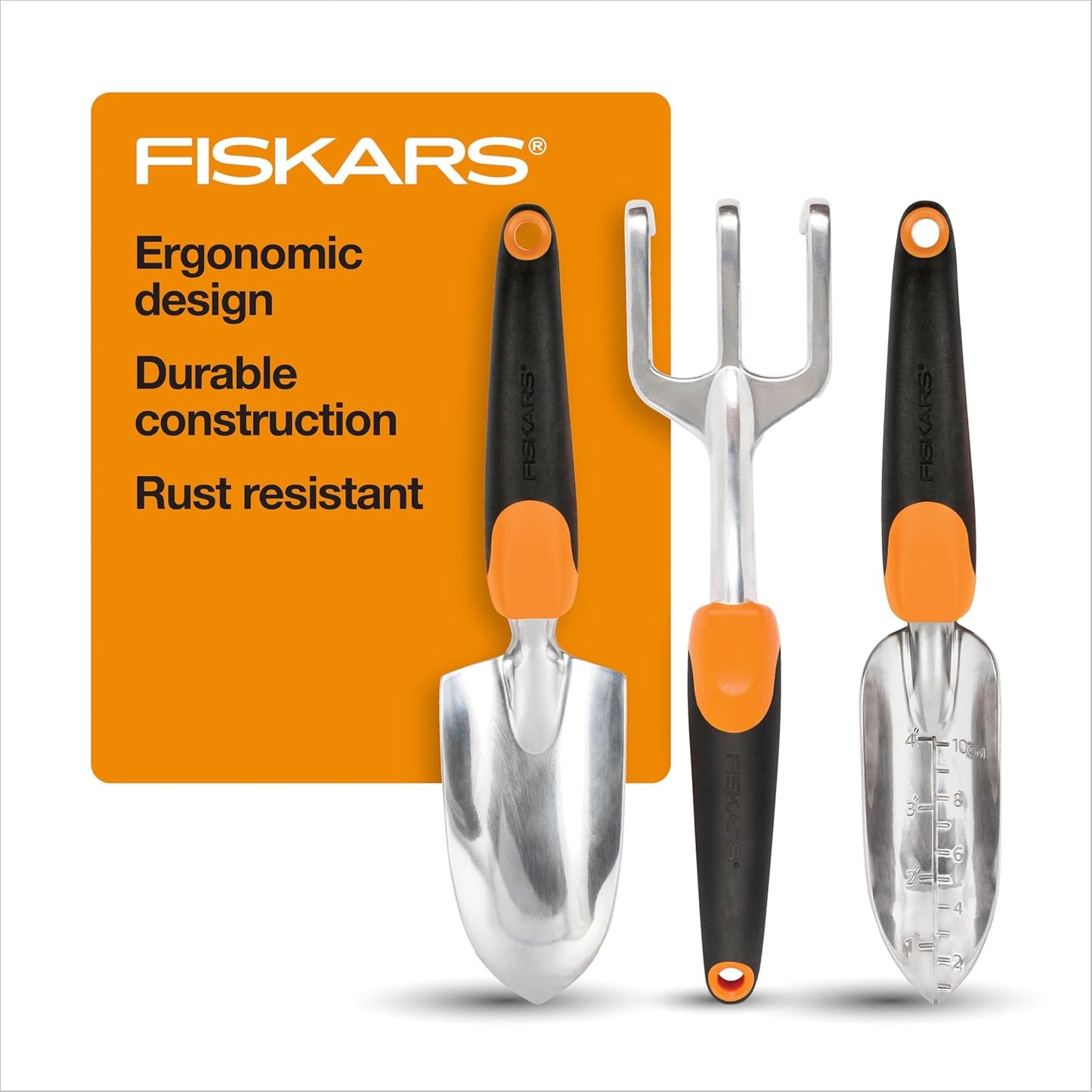 Fiskars 3-in-1 Garden Tool Set, Polished Cast-Aluminum Heads for Rust 