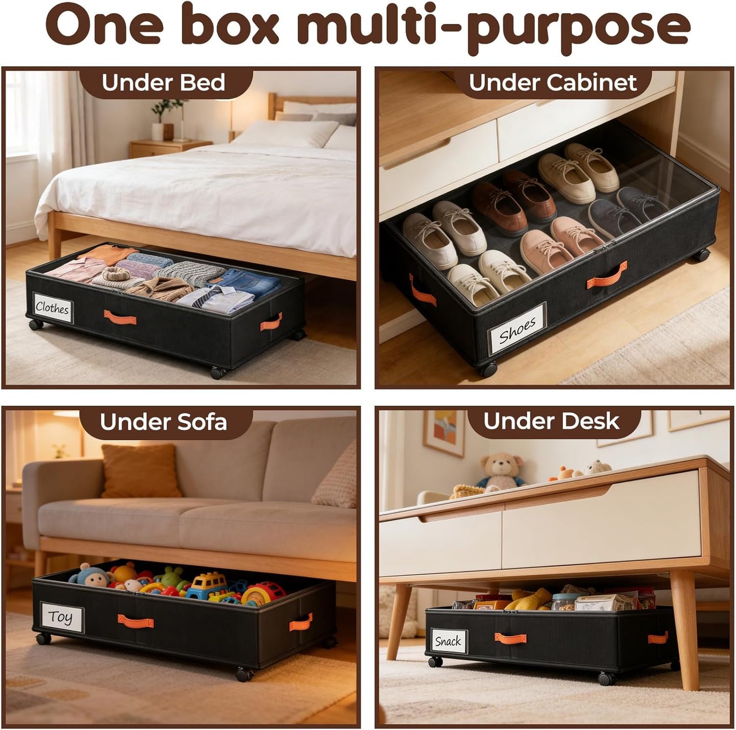 Under Bed Storage with Wheels 2-Pack, Under Bed Storage Containers 66L Clear Lids, Rolling Storage Drawers for Clothes Shoes Blankets, Underbed Organizer Bins(32" L x 17.3" W x 7.2" H)
