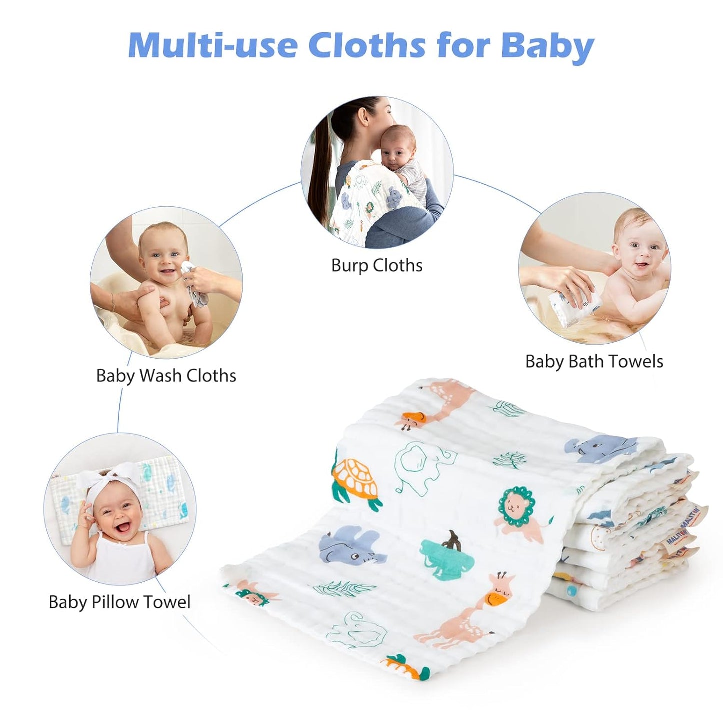 Maliton Muslin Baby Burp Cloths 6 Pack Large 20''x10'' 100% Cotton Bur