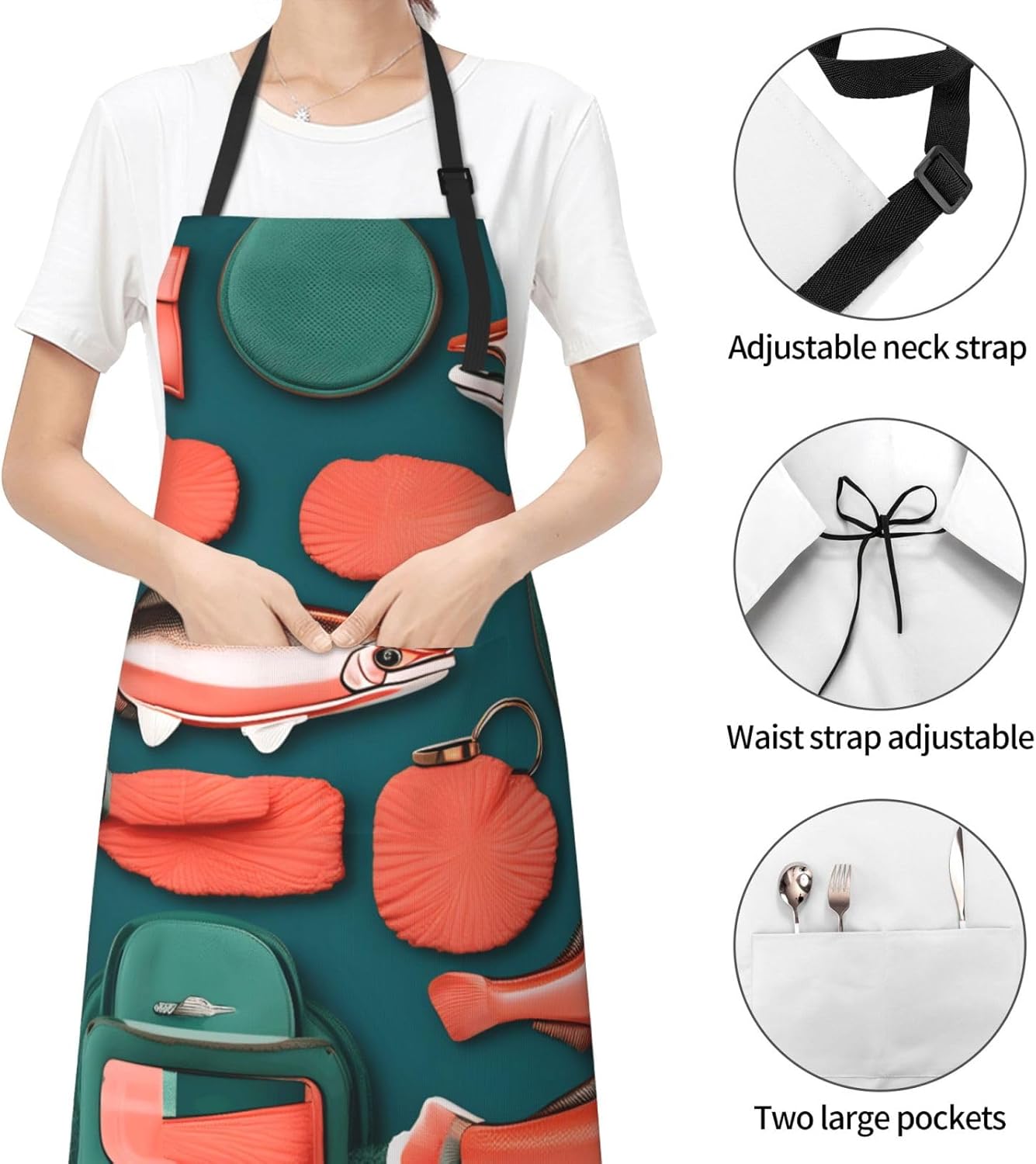 YANYU Salmon pattern Print 28x33 In Kitchen Apron Stylish Chef Apron with Pockets for Cooking Baking Painting