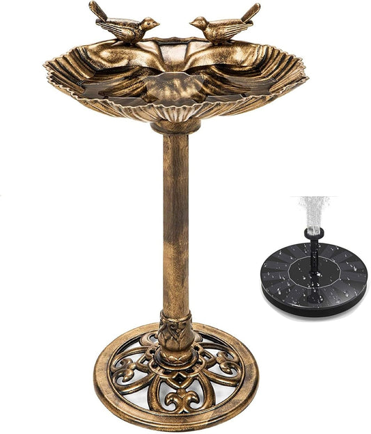 Water Fountain and Birdbath Solar Powered Polyresin Vintage Bronze/Green Outdoor Pond Fountain Combo Set Freestanding Bird Feeders for Garden Patio Deck or Yard